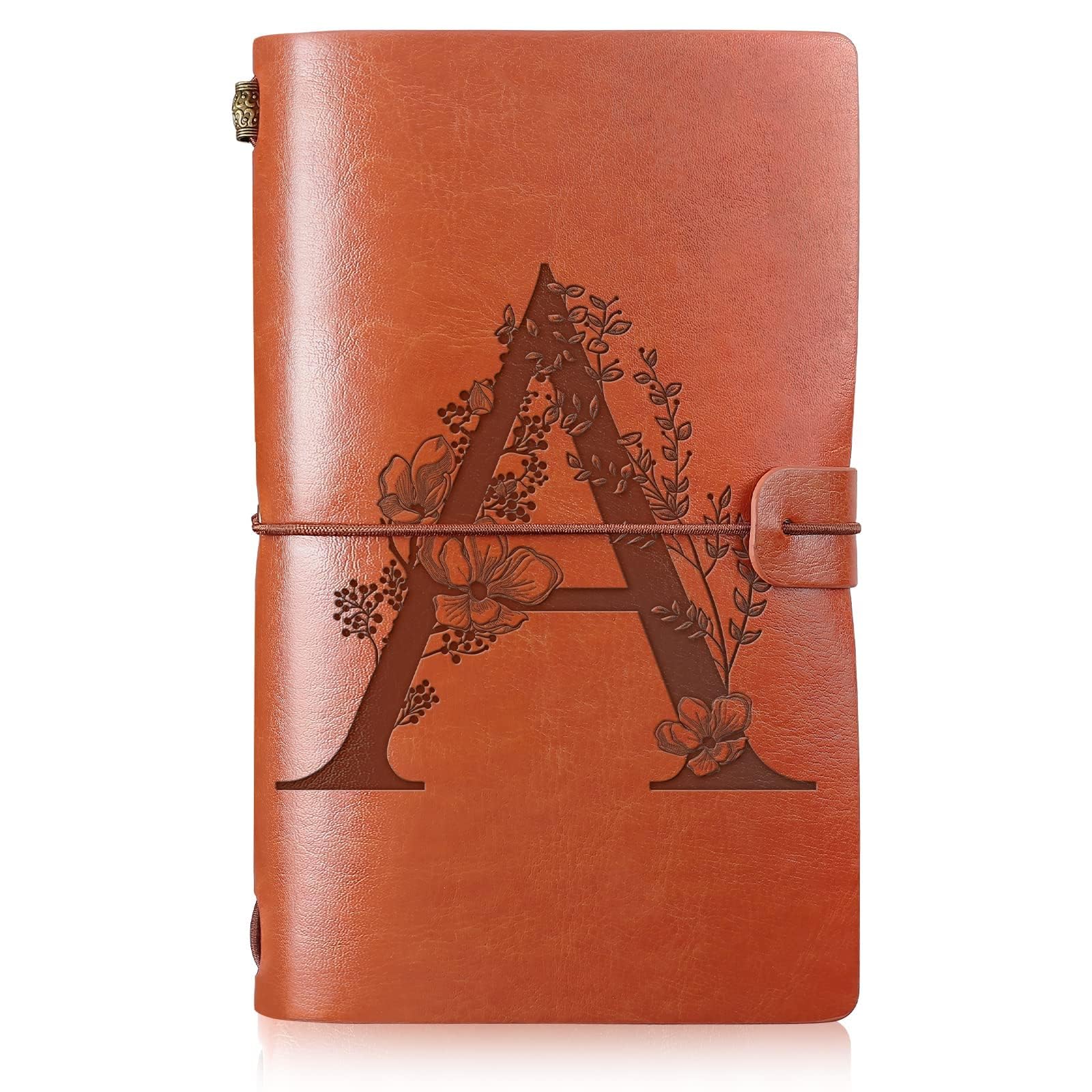 Booson Diario de viaje de cuero con inicial monogramado para mamá, cuaderno de regalo recargable, diario personalizado, bloc de notas para mujer, día de la madre, Navidad, cumpleaños (A)