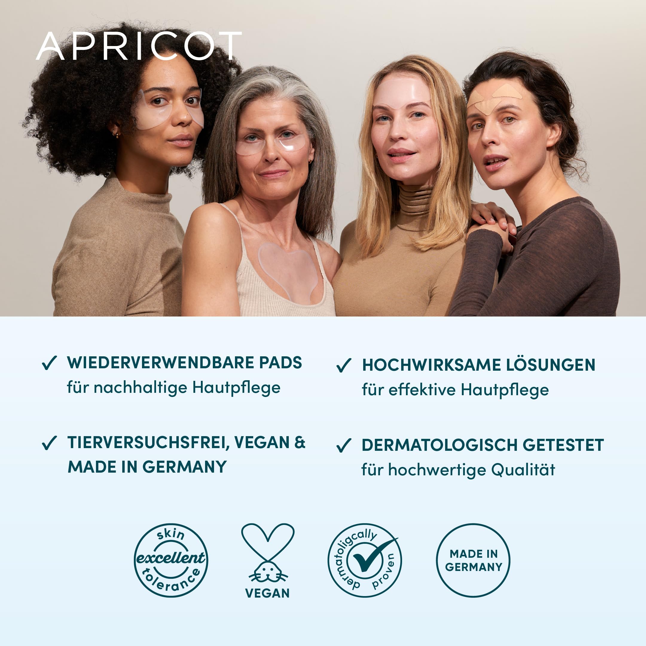 APRICOT Stirn Pads gegen Falten 2x aus medizinischem Silikon mit niedermolekularem Hyaluron, Stirn- und Zornesfalte Glätten - 60x Wiederverwendbar, Dermatologisch geprüft, Vegan & Tierversuchsfrei