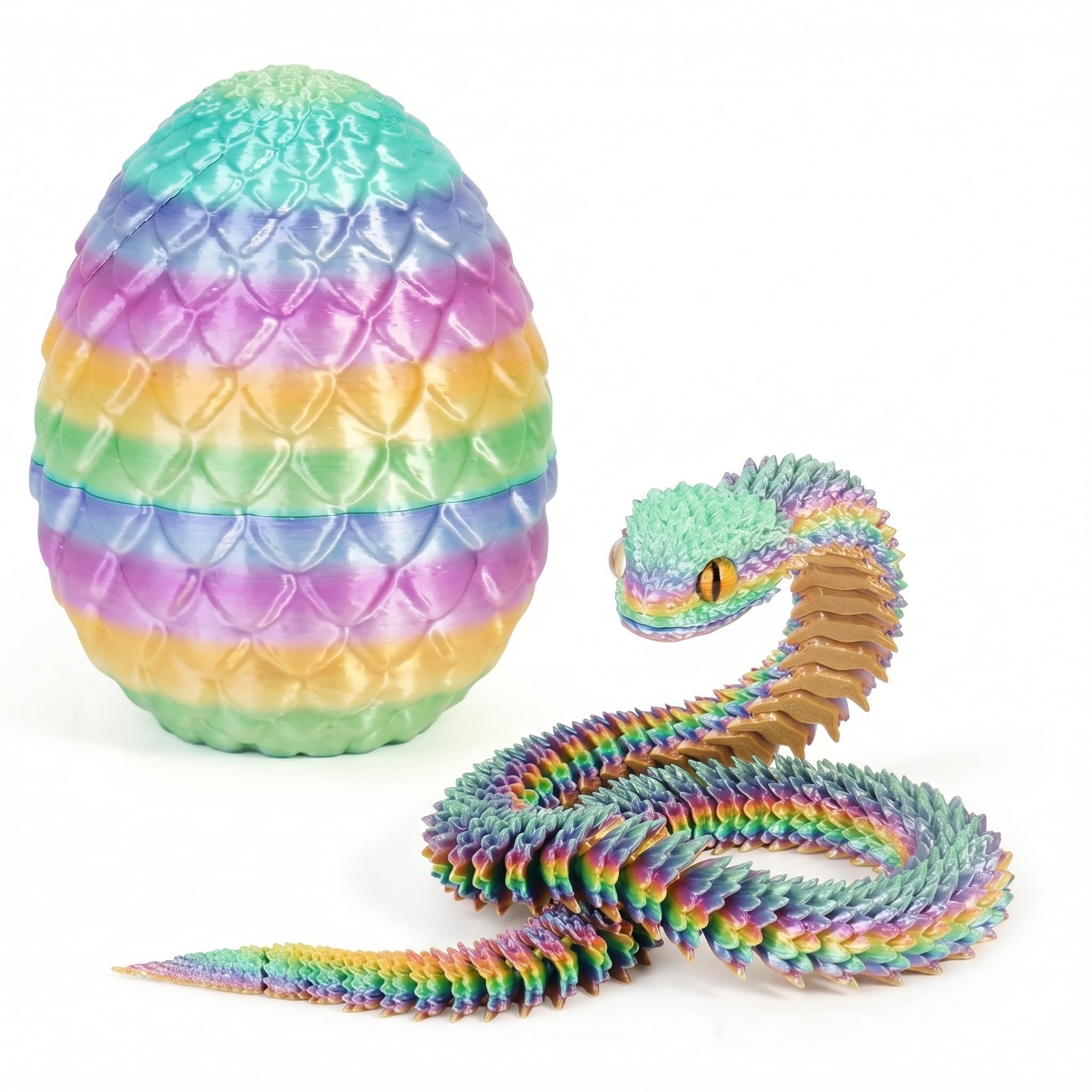 3D Printed Snake with Egg, 30cm Articulated Snake Toy, Flexible Fidget Toy for Stress Relief, Realistic Reptile Model with Eco PLA, Desk Decor Collector’s Gift (style 1)