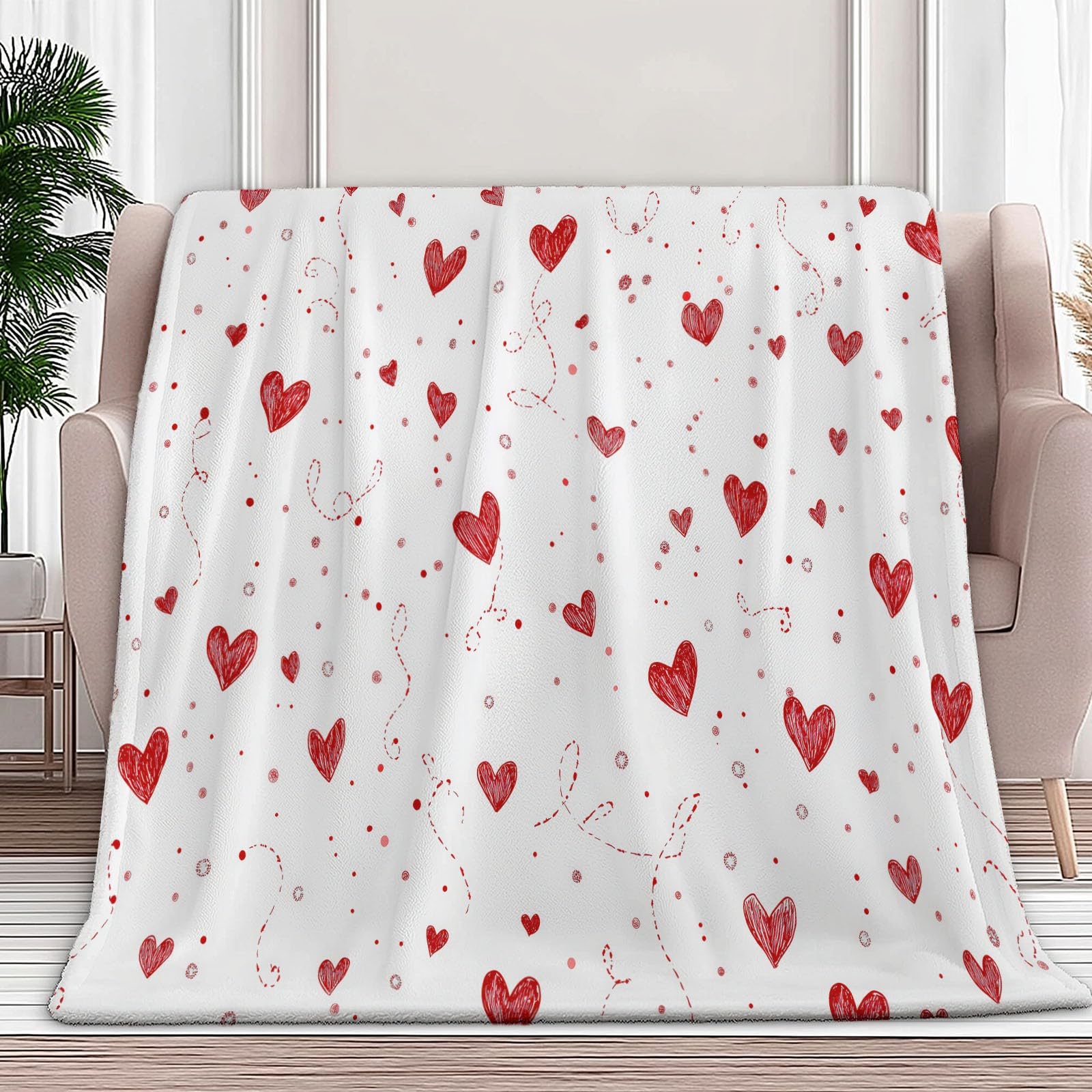 Genérico Manta de Franela de Forro Polar para Niños y Adultos 220 x 240 cm, Mantas para Sofa Estampado Soñador Lindo Hecho A Mano Corazón - Manta Marfil Suave Cálida Transpirable Ligera