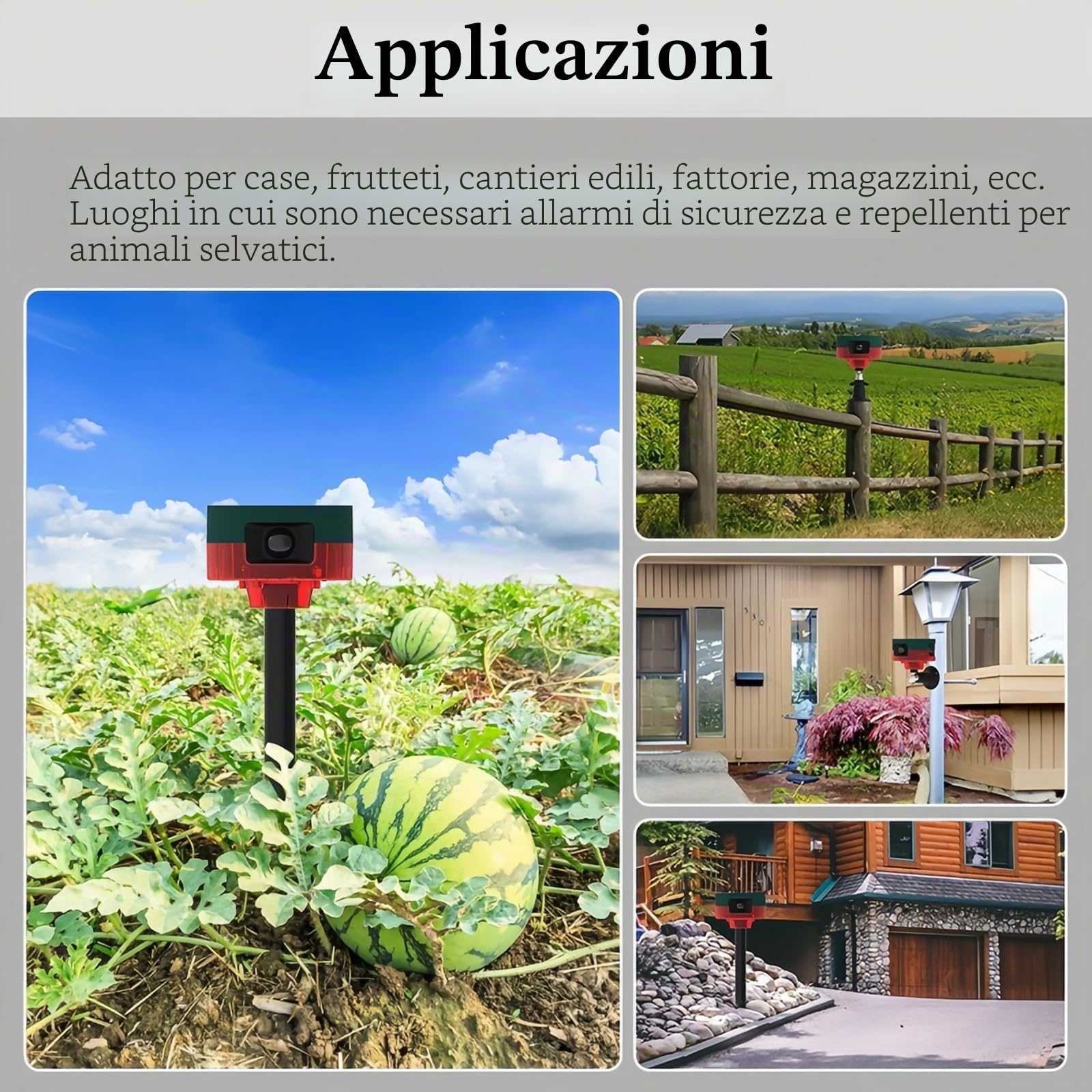 sensore movimento solare allarme repellente 360°Rilevatore di movimento forte sirena LED luce lampeggiante IP55 impermeabile con telecomando registrazione per fattoria casa fienile cortile