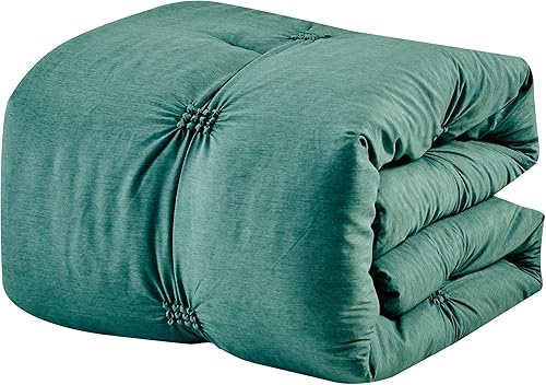 Miniatura 4 de ESCA Juego de edredón VAR de 7 piezas con volantes plisados, color verde, tamaño KingCal King