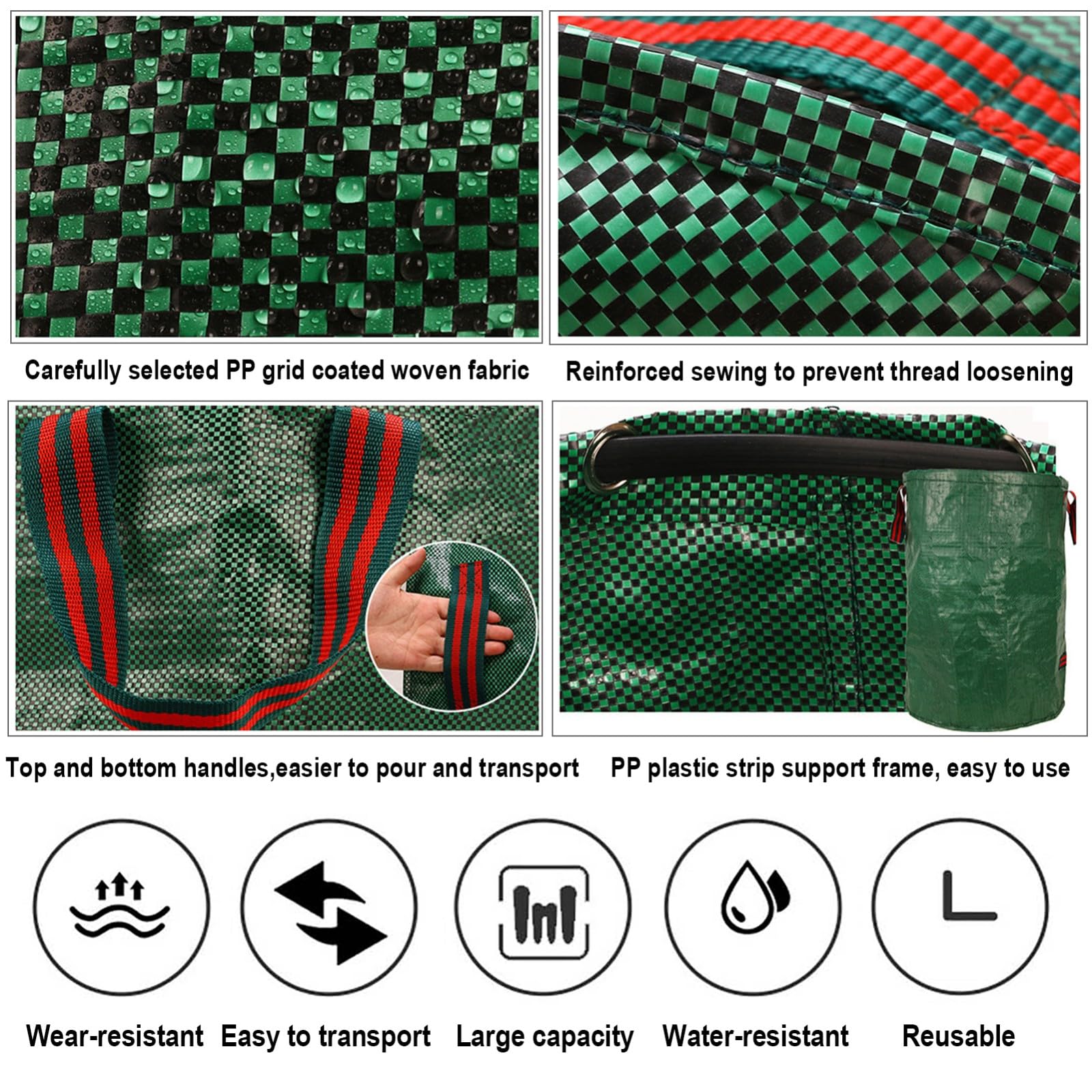 Sacos de Jardín 4X 272L,Bolsas de Basura con Asas,Gran Capacidad,Plegables y Reutilizables-Bolsas de Jardinería para Recoger Plantas,Residuos y Hojas(with Cover,67x84cm)