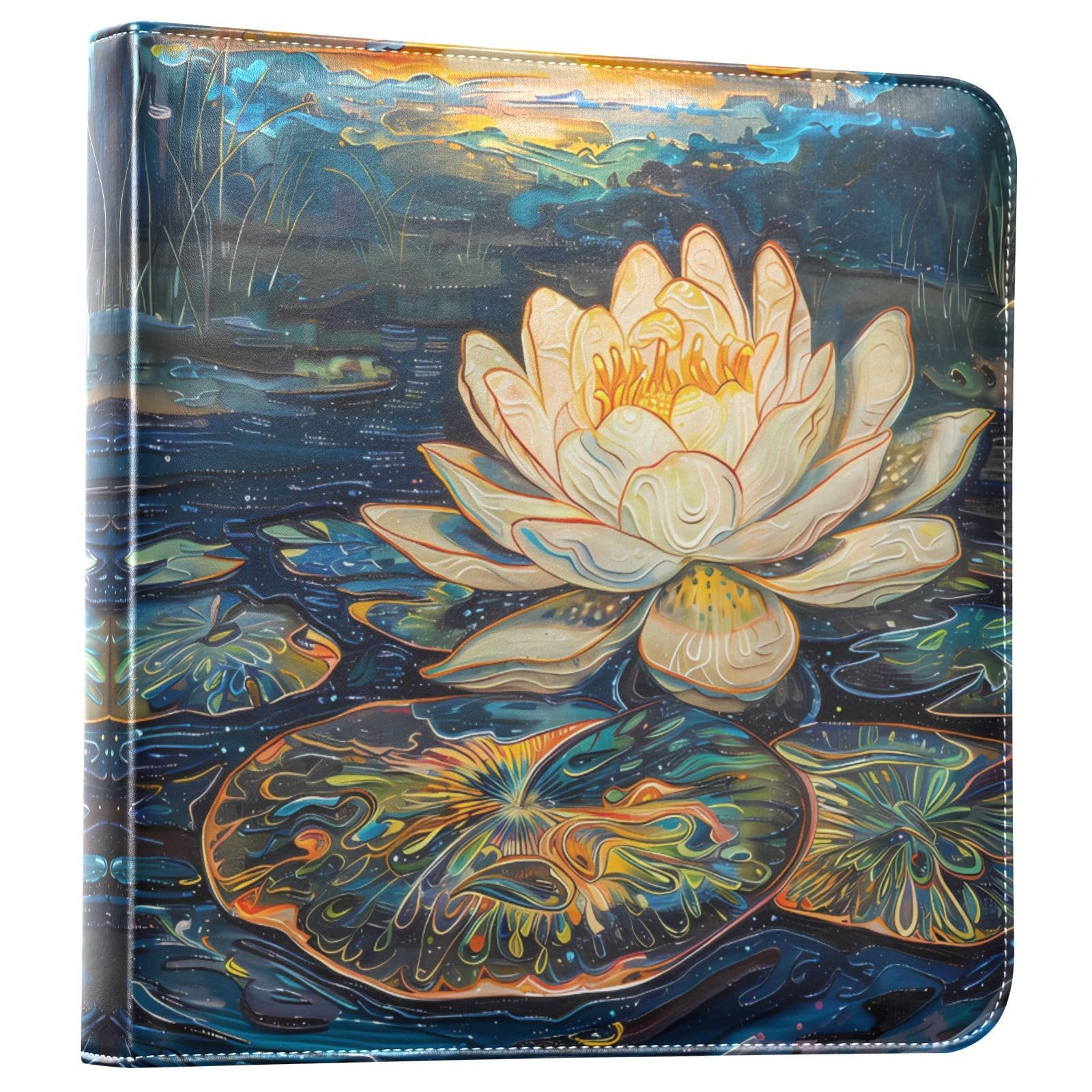 JIPONI Glowing Lotus Van Gogh Large Photo Album, DIY Leather Cover Scrapbook Albums for 4x6 5x7 6x8 Pictures, Self Adhesive Memory Book for Wedding, Baby, Family