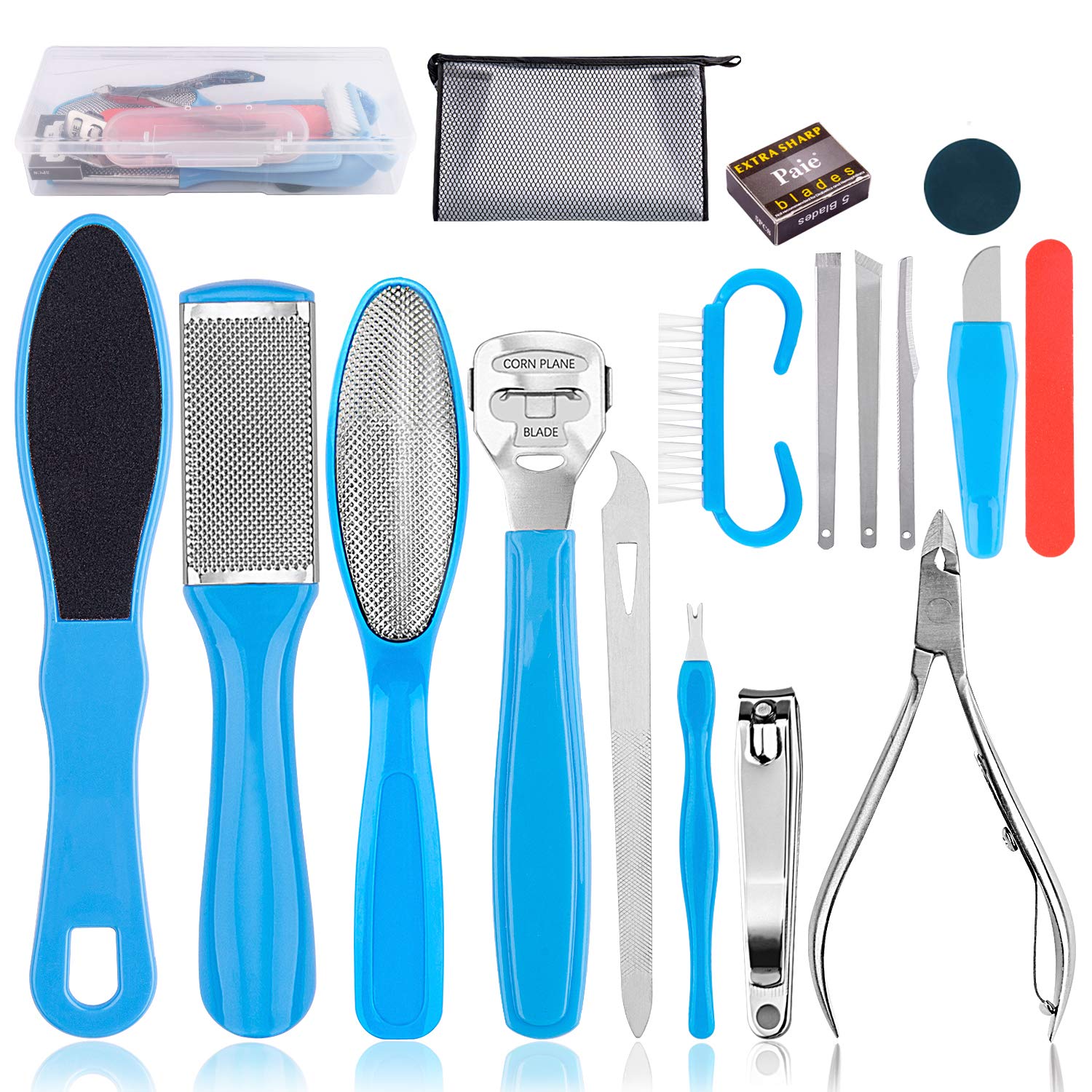 Professional Pedicure Tools Kit 18 in 1, Inpher Stainless Steel Foot Rasp Foot Peel and Callus Clean Feet Dead Skin Tool Set, Nail Toenail Clipper Foot Care Kit for Women Men Salon or Home