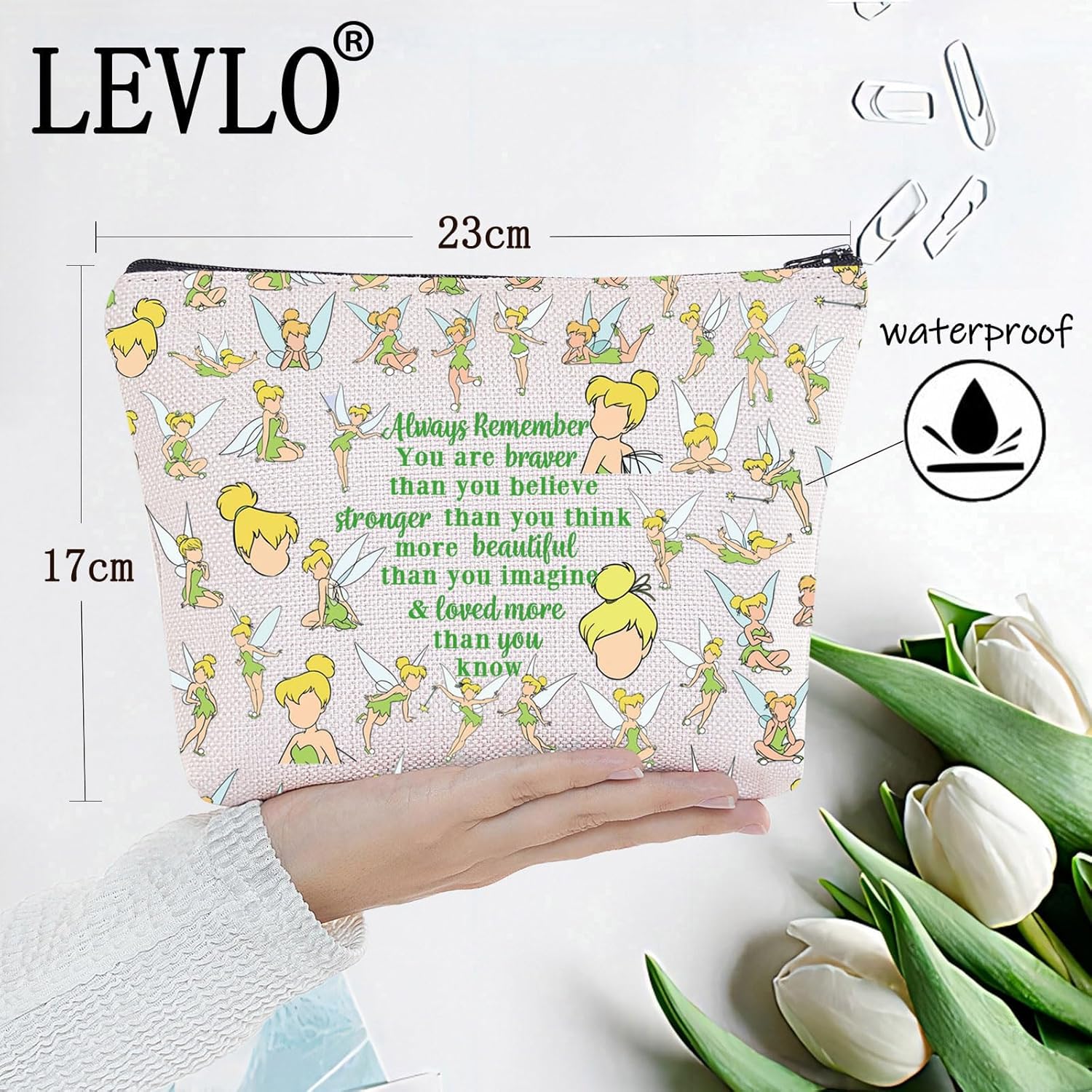 LEVLO Fairy Tale Cosmetic Make Up Bag Pixie Fans Inspired Gift You Are Braver Stronger Smarter Than You Think Makeup Zipper Pouch Bag For Women Girls - Image 2