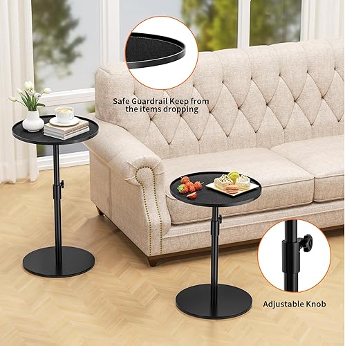 Miniatura 8 de Mesa auxiliar de metal, mesas auxiliares ajustables en altura para sala de estar, mesa auxiliar pequeña para espacios pequeños, mesa redonda para