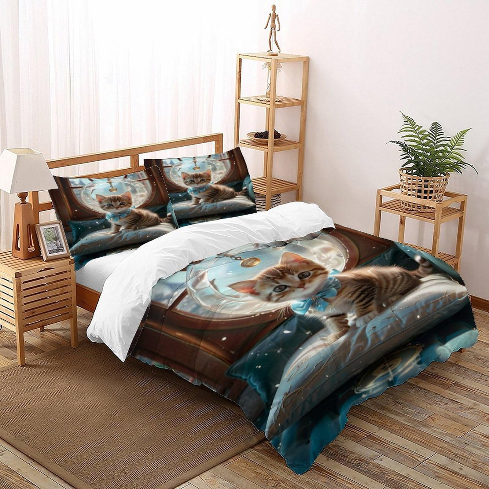 Kitten Pillow Bedding Set Theme Bedspread Animal Theme Duvet Cover Set Microfiber Comforter Cover Suitable for Family,couple,children Pillowcase Super King（260x220cm）