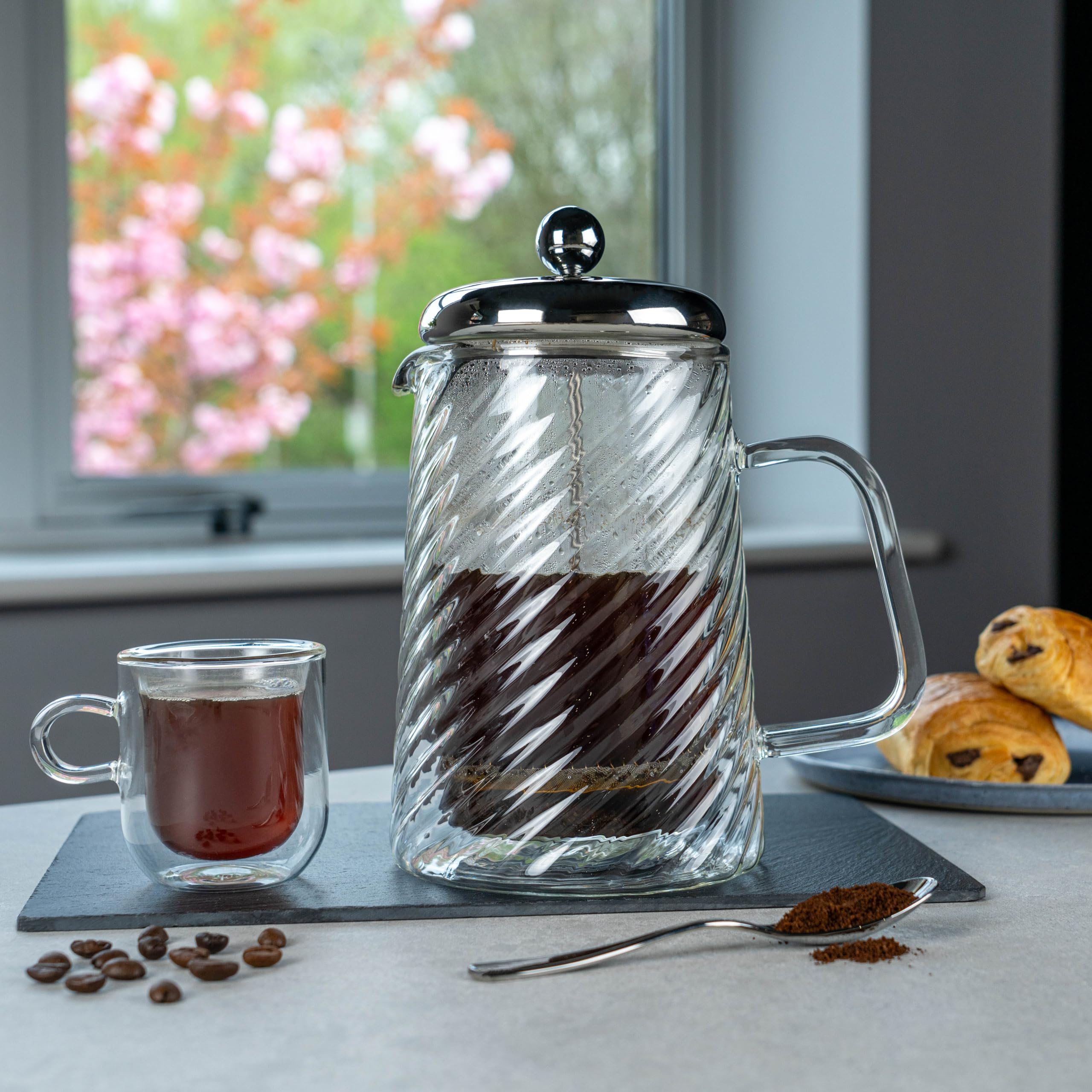 Cafetière à Piston Rotolo 6 Tasses Café Olé - Double Paroi Isolante, Verre Et Acier Inoxydable - 12