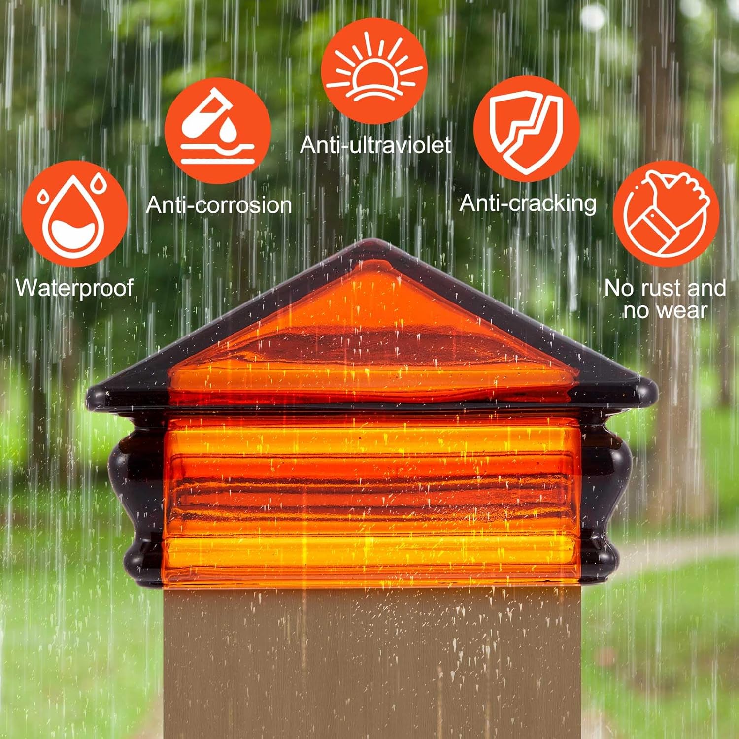 2 Pcs 4''x4'' (Actual 3.5''x3.5'') Glass Pyramid Post Cap, Newel Post Cap Fits 3.5" for Metal Wood Cedar Fence Deck Corridors Mailbox Posts End Cover, Amber