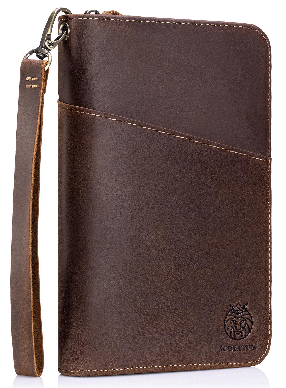 Porta passaporto per famiglia da viaggio con cinturino in vera pelle RFID blocco passaporto per 6 persone, Marrone, Large, Retro