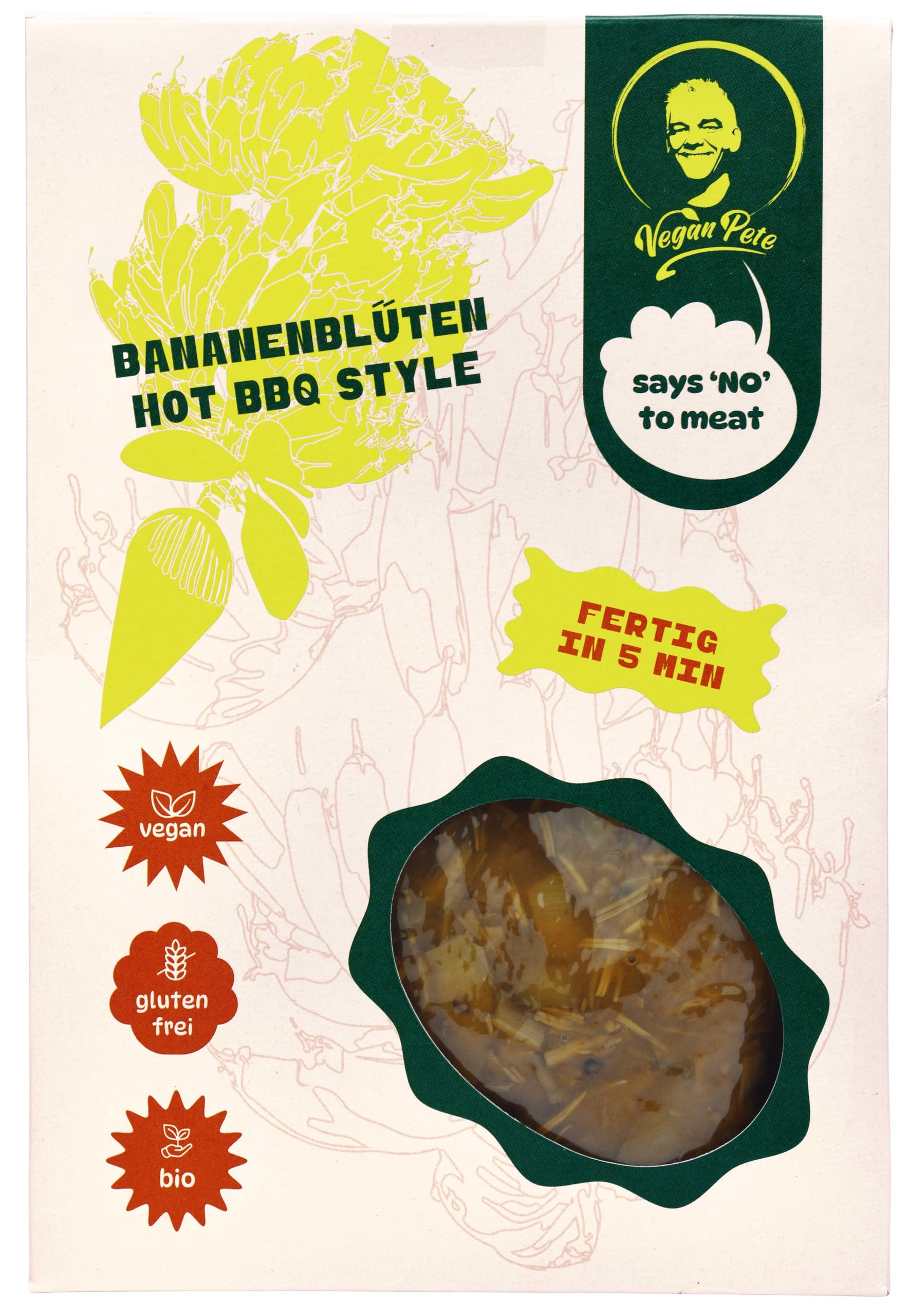 VEGAN PETE - Bananenblüten Hot BBQ style, veganes Fertiggericht in Bio-Qualität, 8 x 250g