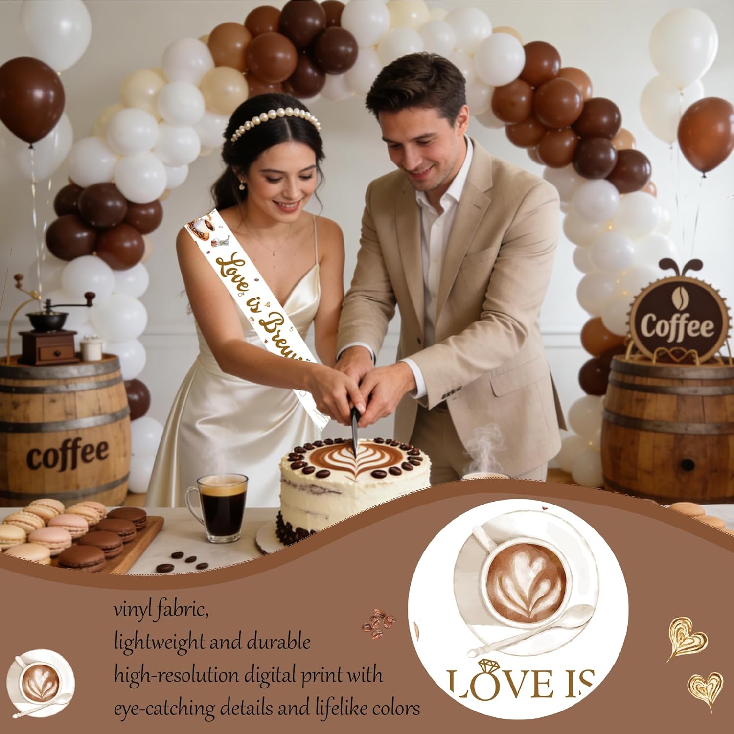 Coffee Bridal Shower Decorations, Loving is Brewing Coffee Themed Bridal Shower Decorations, Cafe Bar Theme Bachelorette Wedding Shower Supplies for Balloon Arch Banner Backdrop Bow for GIrls Women