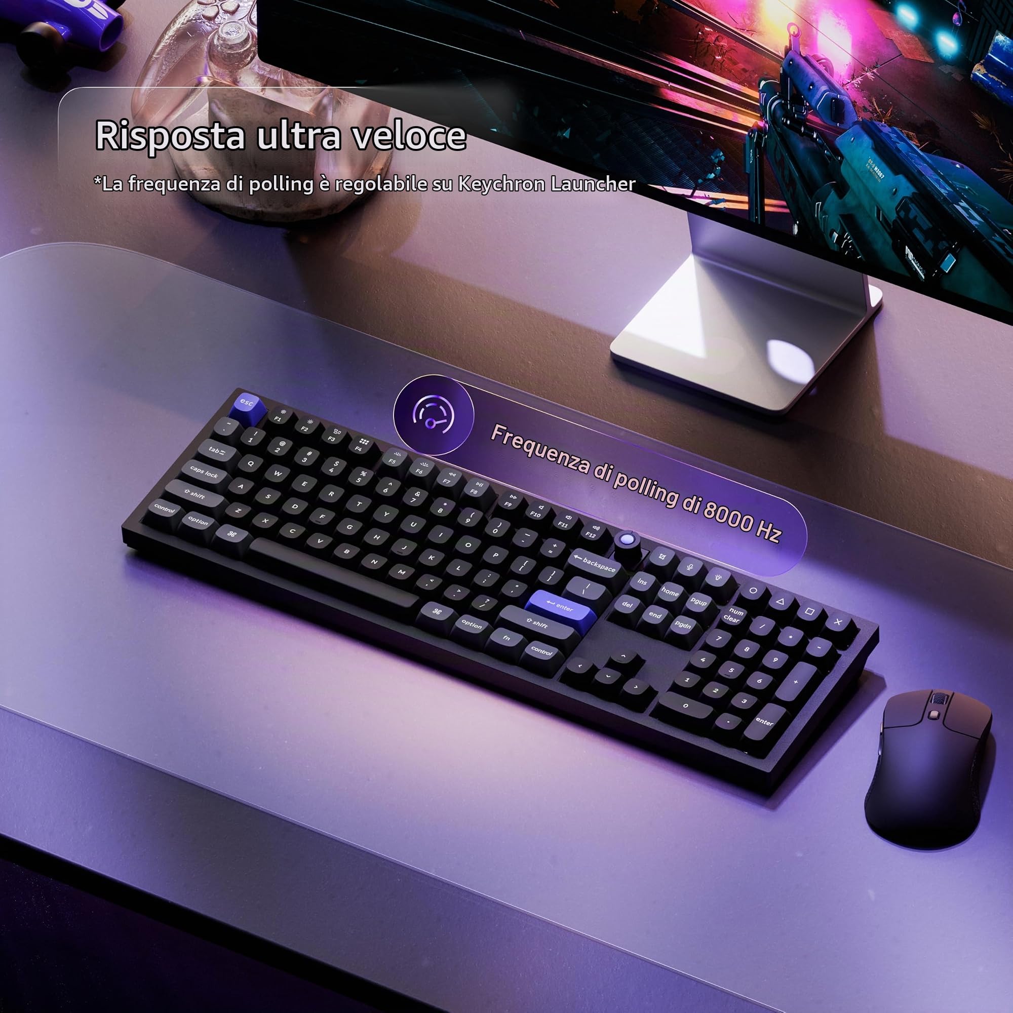 Keychron Q6 HE - Tastiera cablata ad effetto hall, tastiera con interruttore magnetico a scatto rapido, hot swap, frequenza di polling 8000 Hz, layout full-size in alluminio, RGB personalizzato per