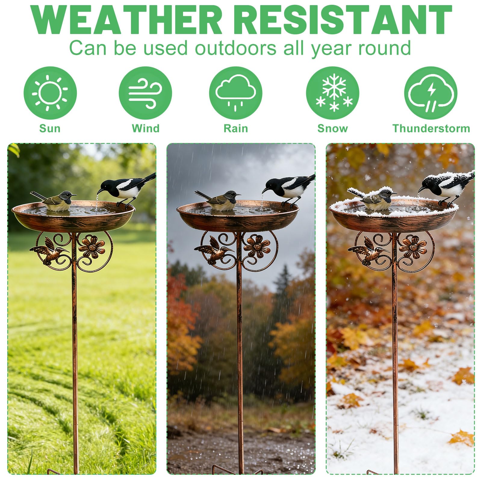 Vogeltränke Stehend Metall Vintage, Vogelbad Garten, 80x25cm, Wassertränke für Vögel, Vogeltränke Winterfest Frostsicher mit Erdspieß, Vogelbad Stehend aus Gusseisen, Antike Bronze (A)