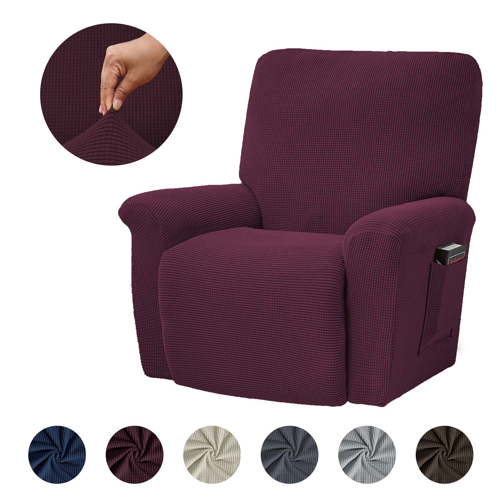 ele ELEOPTION Stretch Sofa Covers for Reclining Chair Relaxation and Massage Chair Covers Spandex Jacquard Set of 4 Burgundy Red - Image 2