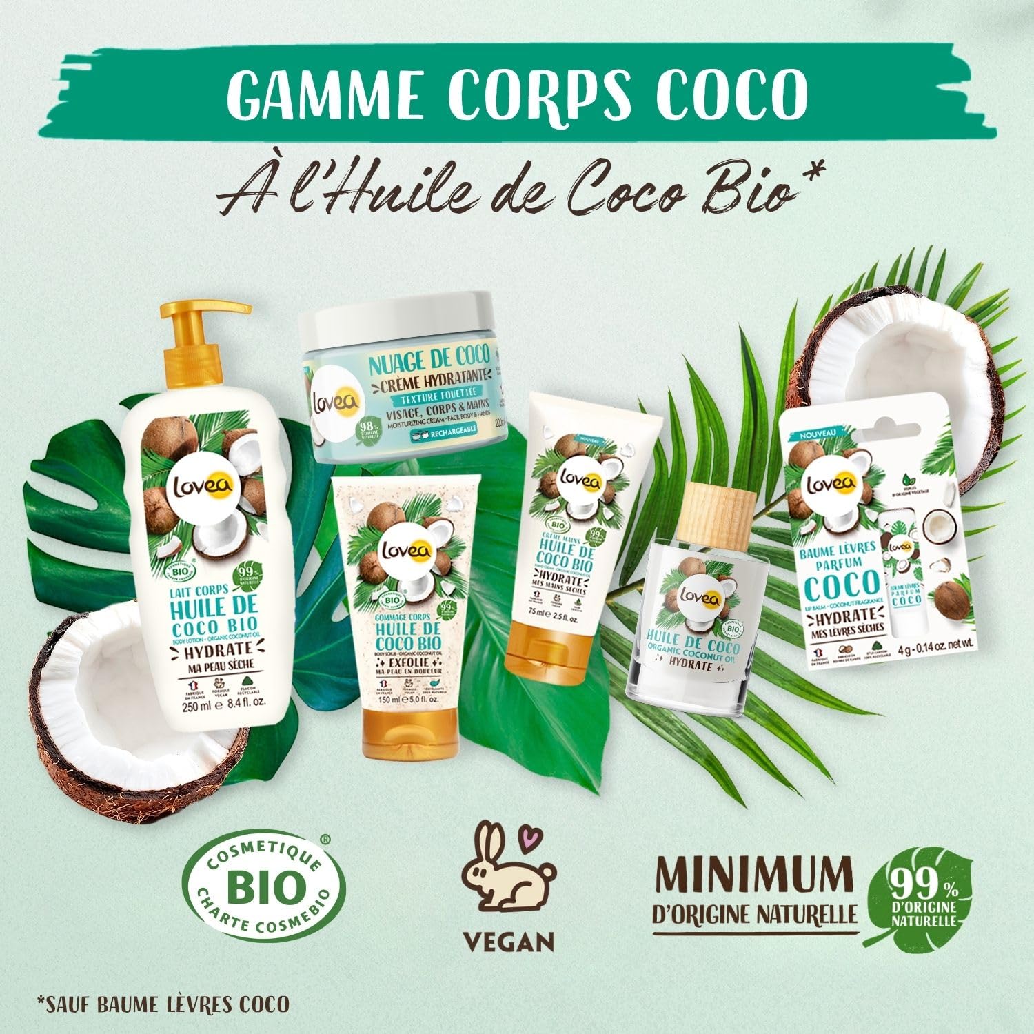 LOVEA - Crème Pour Les Mains - Huile De Coco Bio - Hydrate, Lisse & Adoucit - Pour Peaux Sèches - 99% D'Origine Naturelle - Sans Silicone - Vegan - Certifié BIO - Fabriqué En France - 75 ml