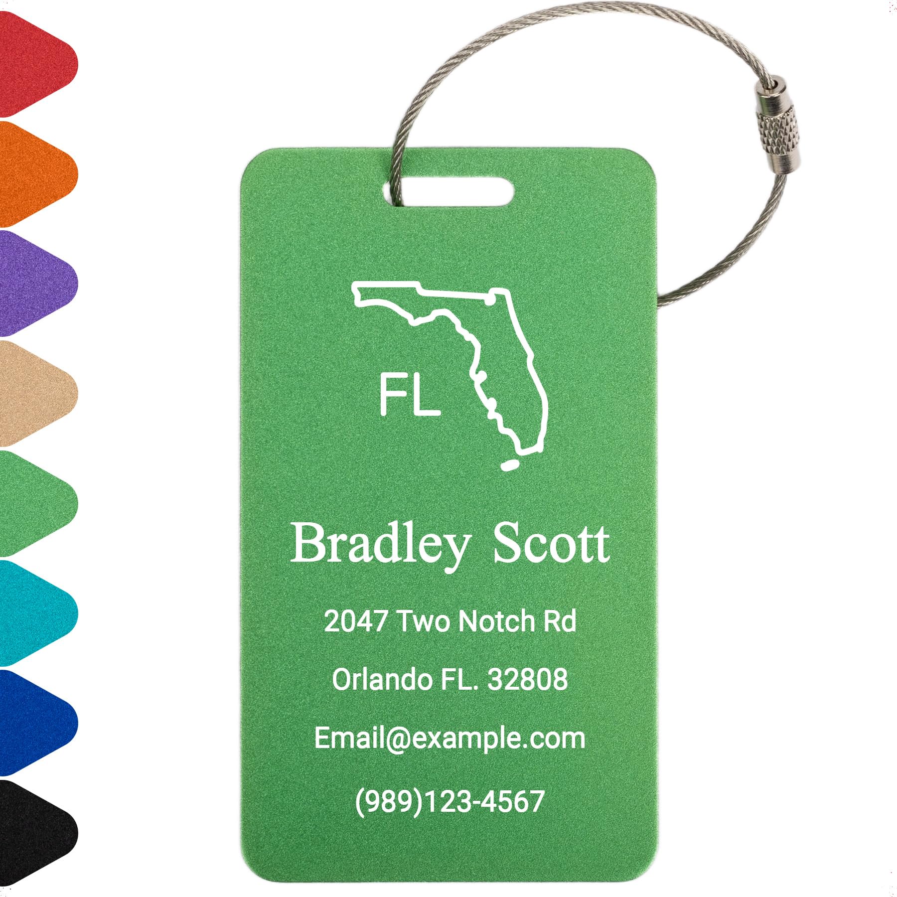 Personalized Luggage Tags for Suitcases Custom Metal Name Tags for Backpacks Bags Travel - Vertical (Green)