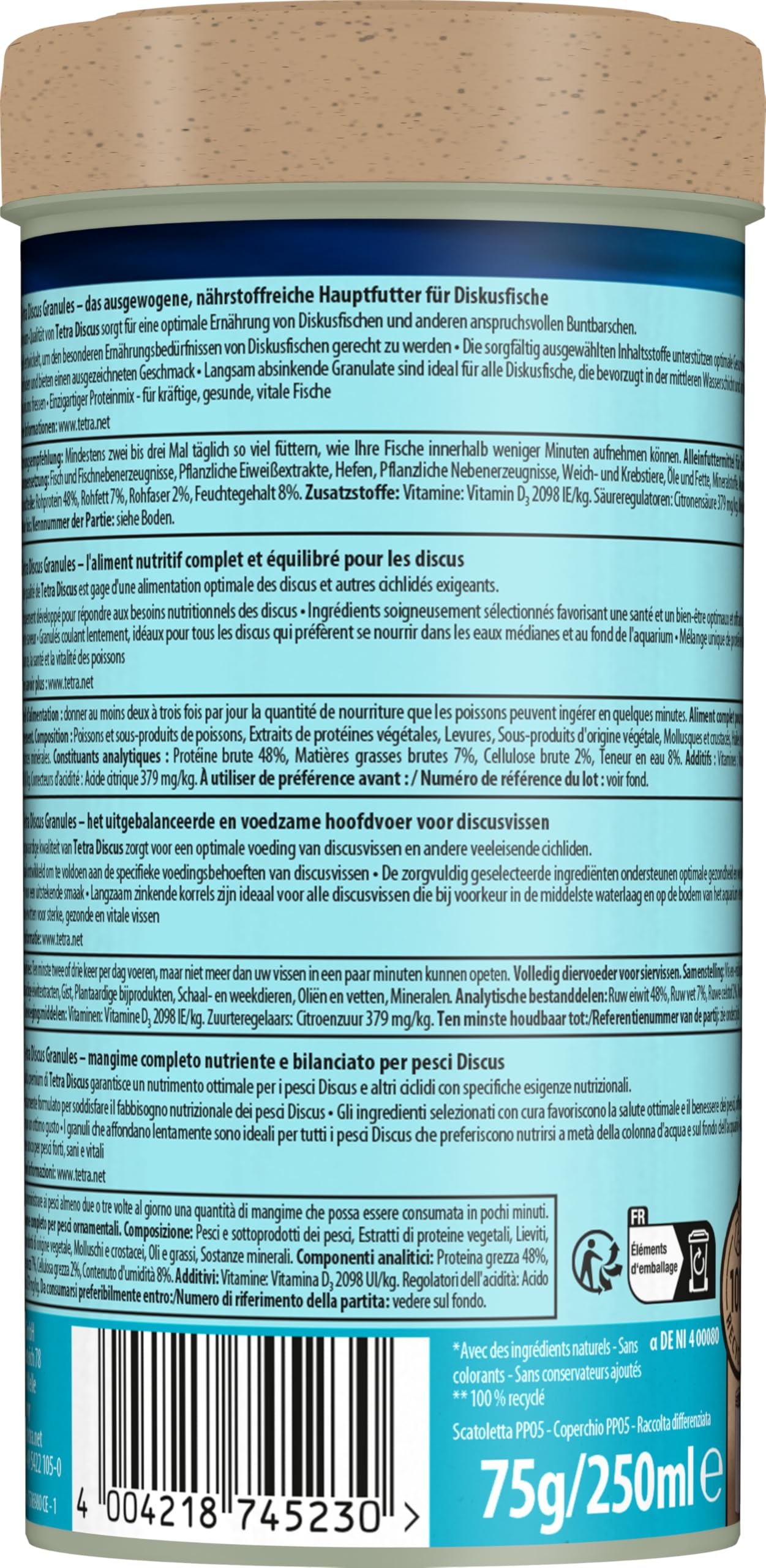 Tetra Discus Granules - Mangime per tutti i pesci disco, favorisce la salute, il colore e la crescita, lattina da 250 ml