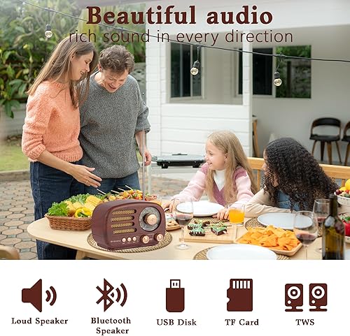 Miniatura 2 de Radios portátiles AM FM SW, radio retro con altavoz, radio transistor Bluetooth 5.3, batería recargable, TWS, compatible con tarjeta