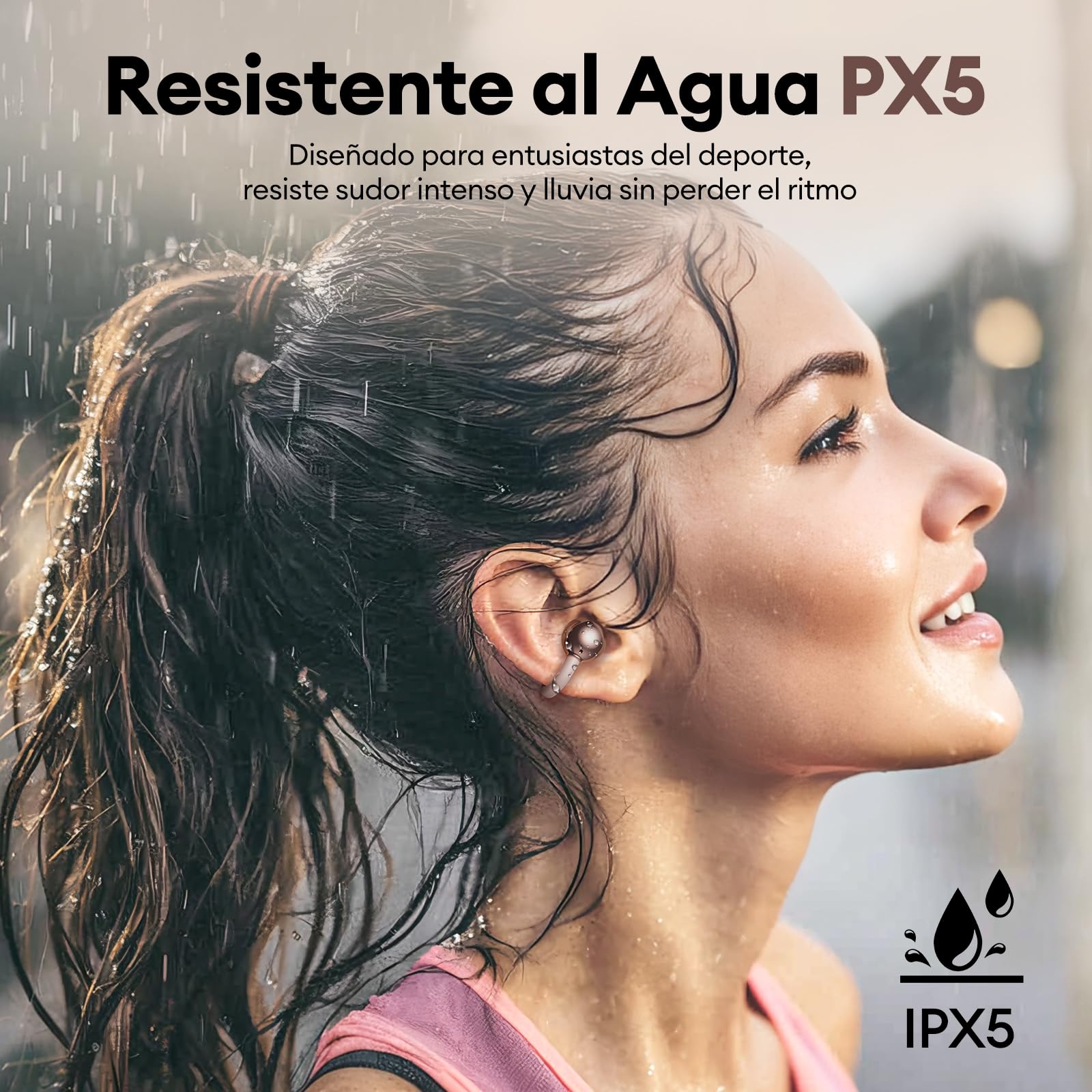 2 en 1 Doble Auriculares Inalámbricos Bluetooth 6.0 0 Latencia, Audifonos Deportivos Abiertos con Clip, 140H Autonomía, Reconocimiento L/R, Reducción Ruido Híbrido Trabajo/Deporte/Diario, Oro Rosa