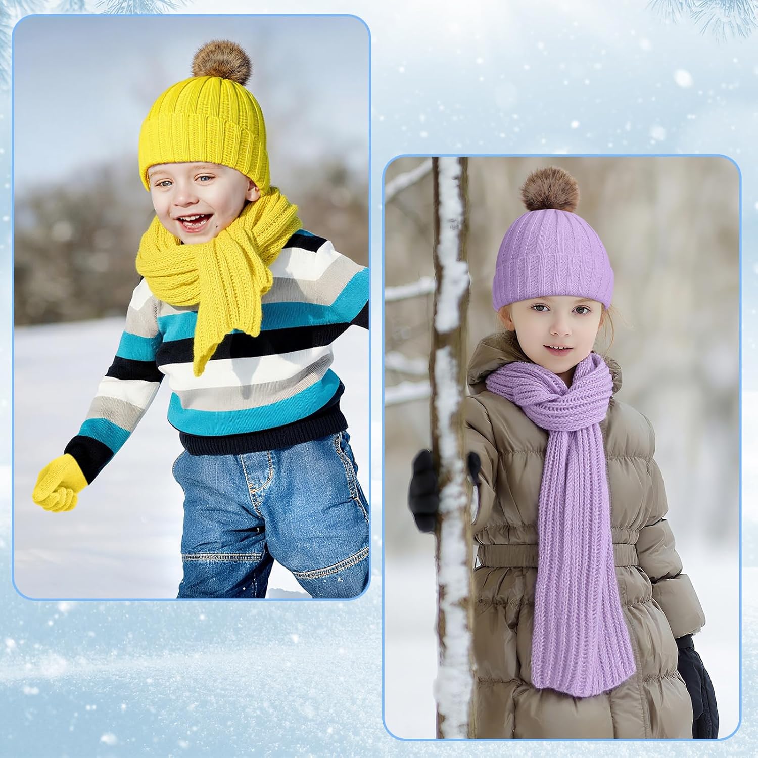 Liitrsh 4 Sets Kids Winter Hat Gloves Scarf Set Girls Boys Knit Hat Long Scarf Snow Gloves Outdoor for Toddler - Image 6