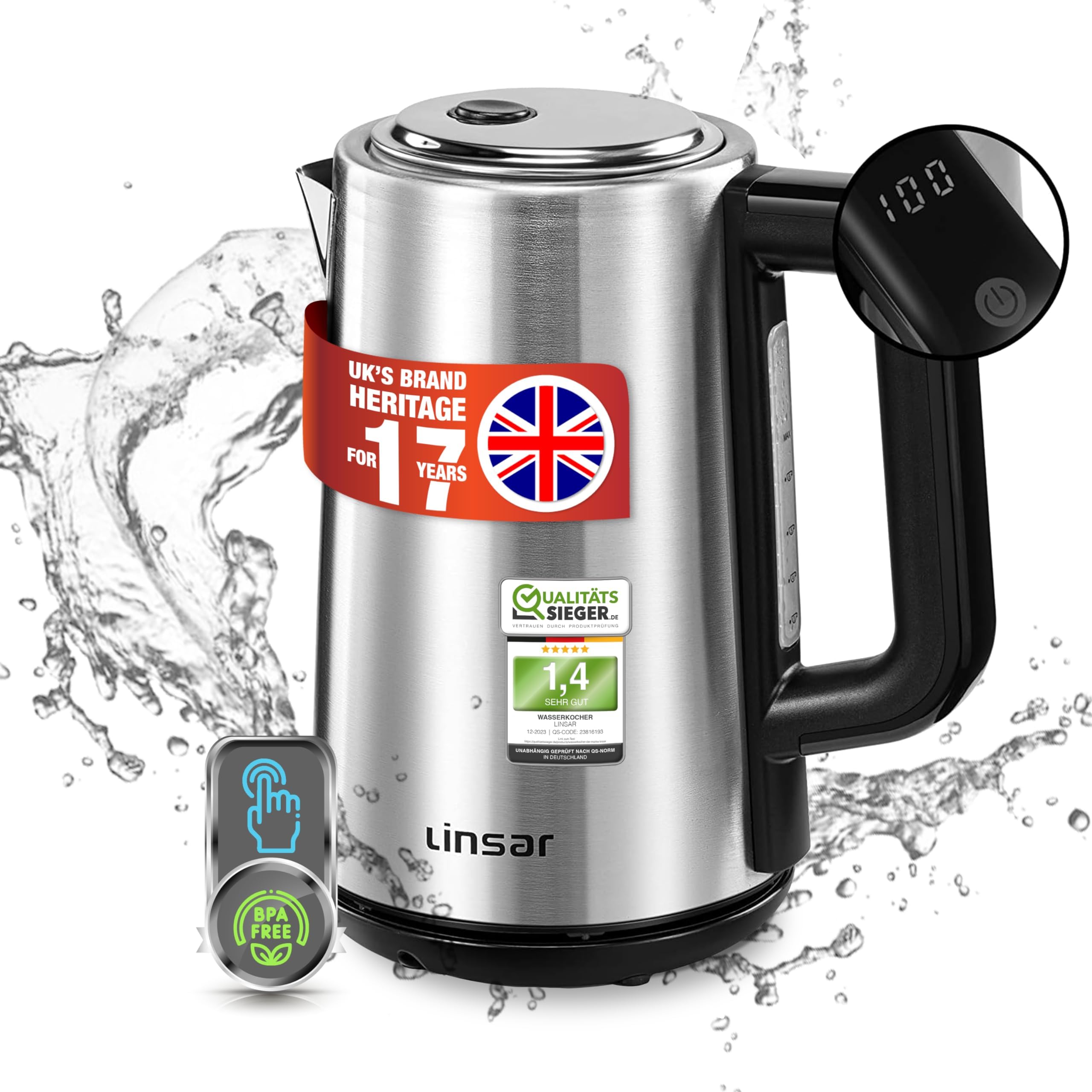 Bomann Wasserkocher 1,7 Liter Aus Glas & Edelstahl - 2200W BPA-frei