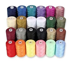 Sewing Thread-24 Spools of Polyester Thread for Sewing Machine for Beginners, Hand Stitching & Quilting-1000 yds Each in 22 Colors+Bonus Black & White