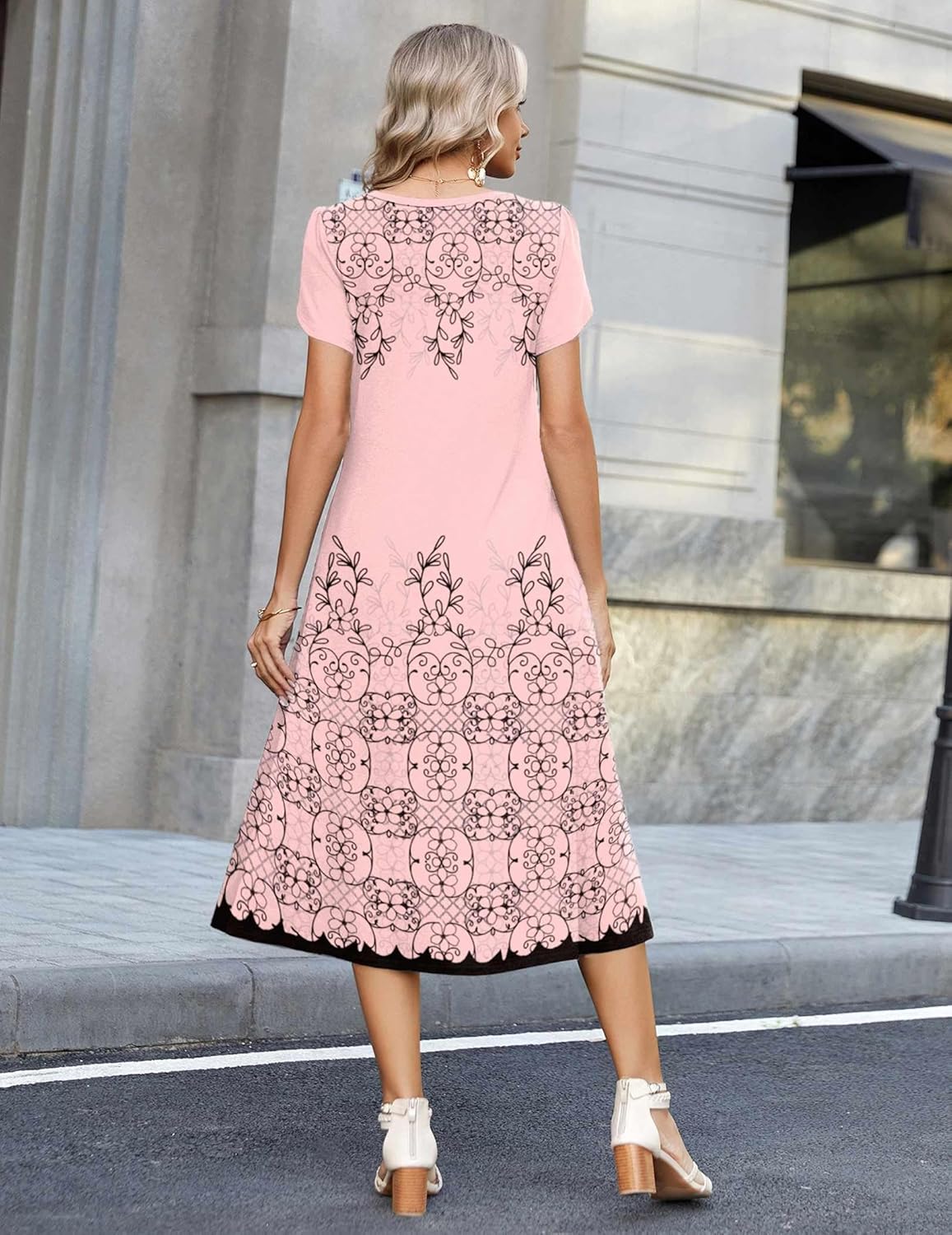 Zeagoo Womens Casual Summer Dress 2026 Petal Short Sleeve Dresses with Pleats Midi A Line Flowy Dress Boho Sundress - Image 3