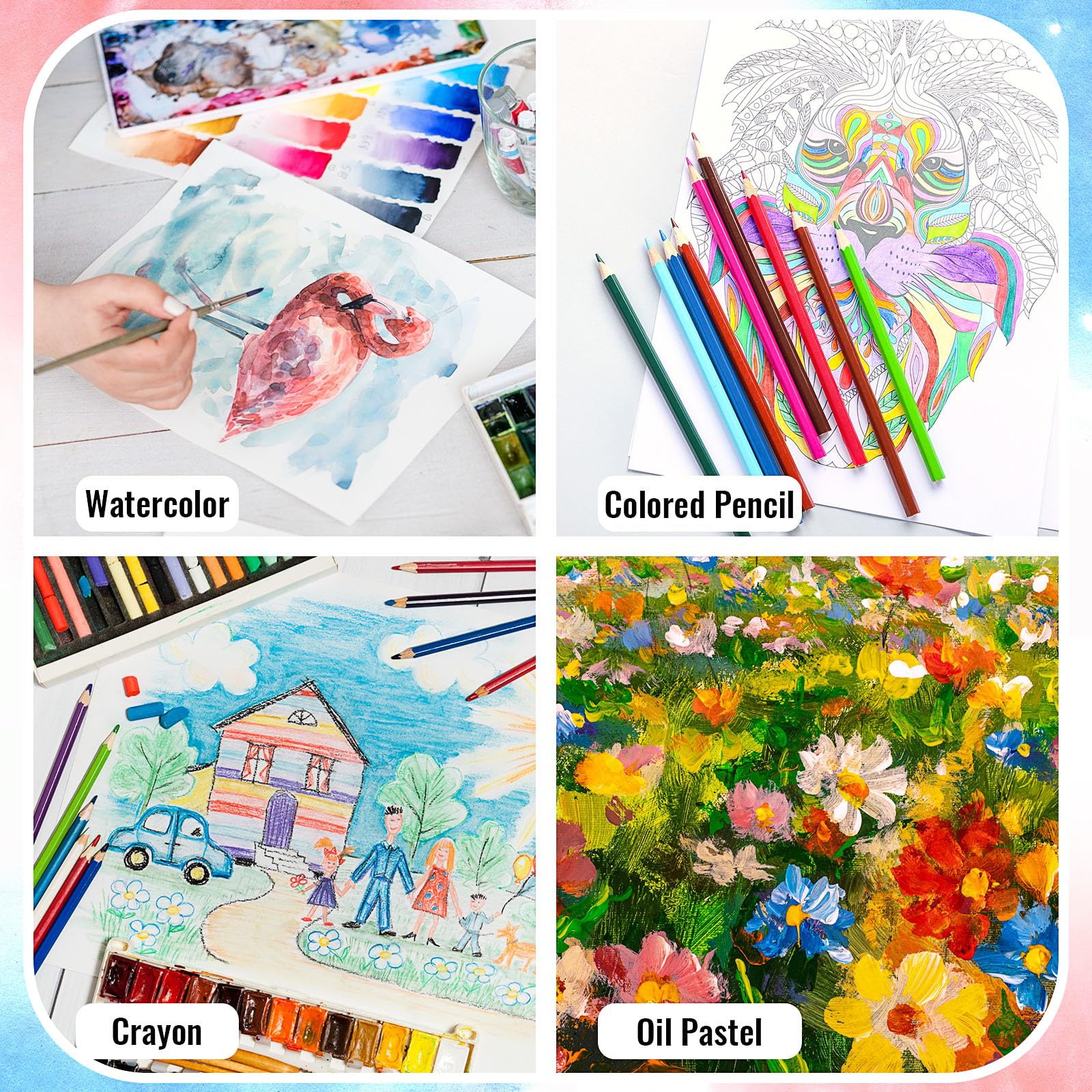MotiMind Aquarellpapier, Baumwolle, 300 g, 12,7 x 17,8 cm, 15,2 x 22,9 cm, 22,9 x 30,5 cm, 6 Stück, Abdeckband für Papier, 1,5 cm breit, 120 m lang, insgesamt für Künstler, Malliebhaber, Kunstbedarf