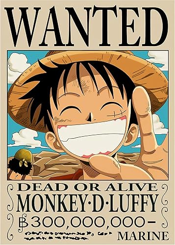 Carteles de una pieza con diseño de mono D. Luffy Wanted Posters de anime, decoración de pared