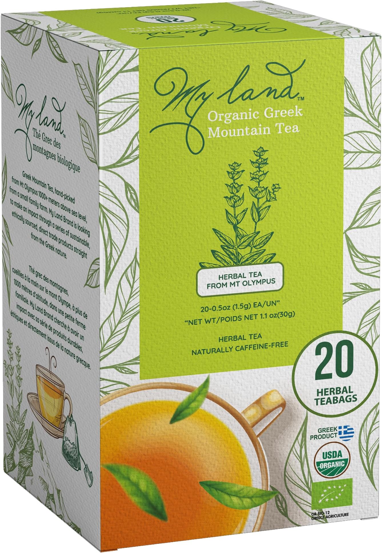 Organic Greek Mountain Tea Bags – Sideritis Scardica Ironwort from Mt. Olympus, 20 Compostable Herbal Tea Bags, Caffeine-Free, Easy Steep Greek Tea