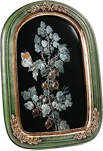 8x10 Vintage Picture Frame, Green Vintage Arch Frames, Ornate Gold Flower Textured Hand-Crafted Resin with Glass Front Antique Photo Frame for Wall and Tabletop Display
