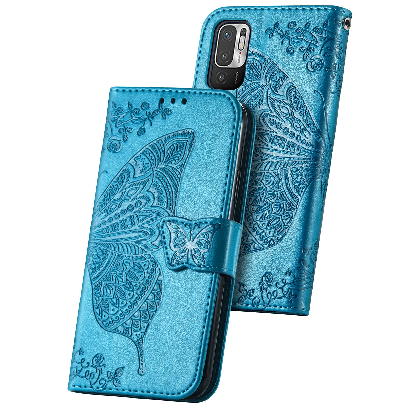 Custodia WBWONE A Portafoglio Con Farfalla In Rilievo Per Xiaomi Redmi 10 5G – Pelle PU E TPU Con Supporto E Slot Carte (Grigia) - 3