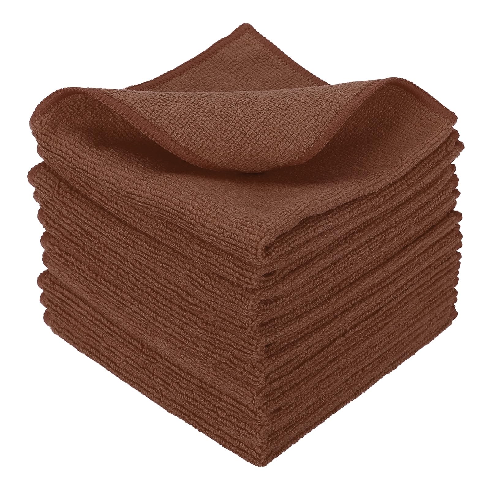 sourcing map 10 Pcs Microfiber Cleaning Cloth, Kitchen Towels Reusable Microfiber Towels Highly Absorbent for Household Cleaning Supplies, Kitchen, Bathroom, Brown(Square), 11.8" X11.8