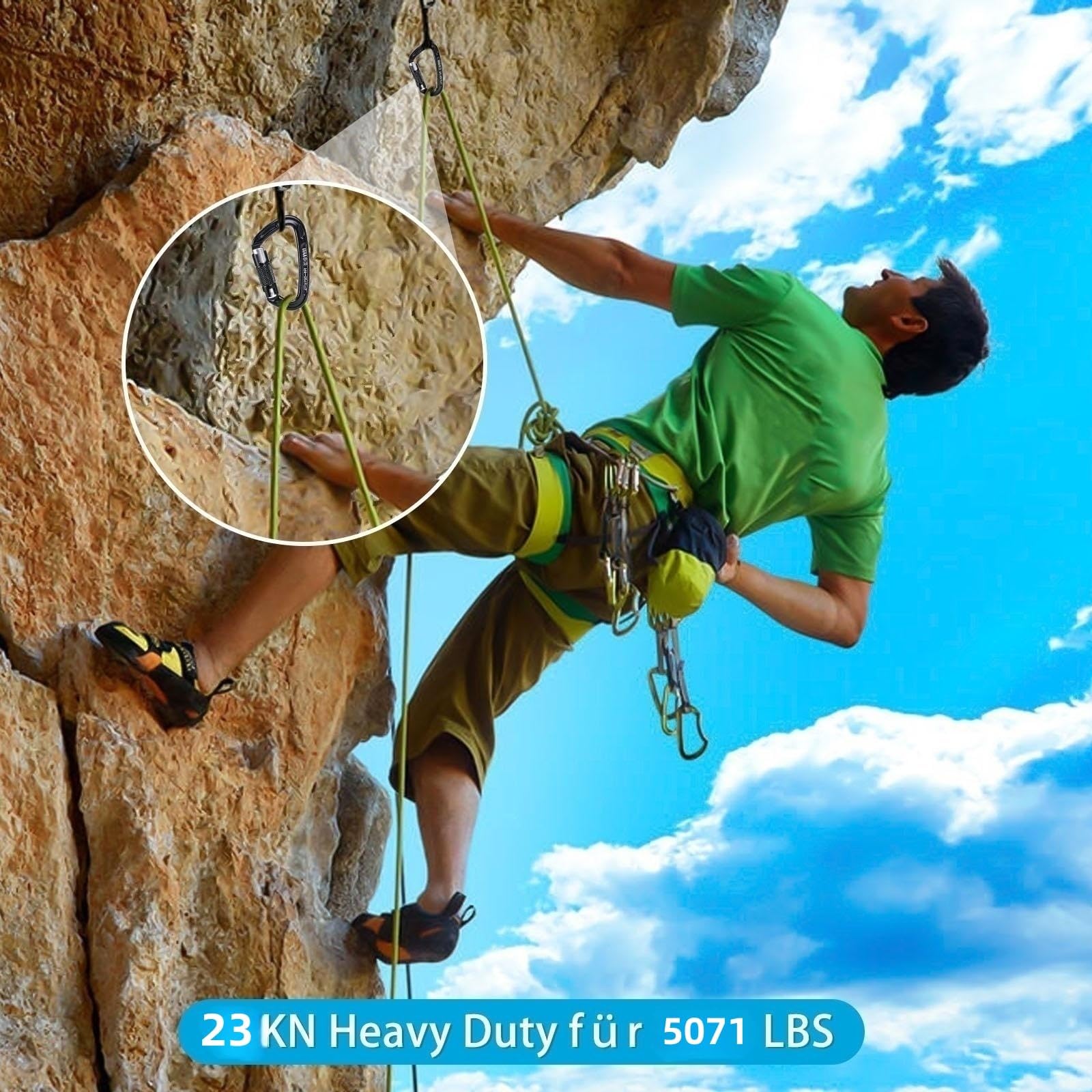 LETTO & TAILOR Lot de 2 sangles d'escalade 22 KN | Sangle d'escalade 19 mm | Certifié CE | Sangle en nylon 60 cm/120 cm pour yoga, construction de stands, sauvetage | Différentes couleurs - 5