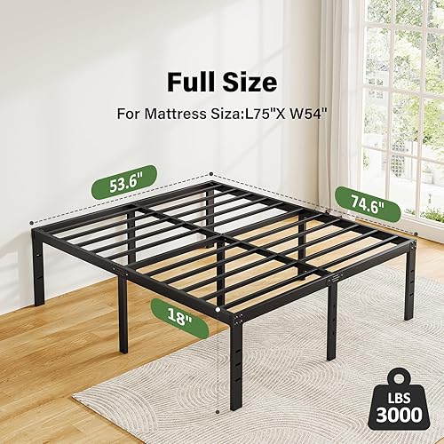 Miniatura 31 de Marco de cama individual de 18 pulgadas, no necesita somier, plataforma de metal, fácil montaje, resistente, alto, negro