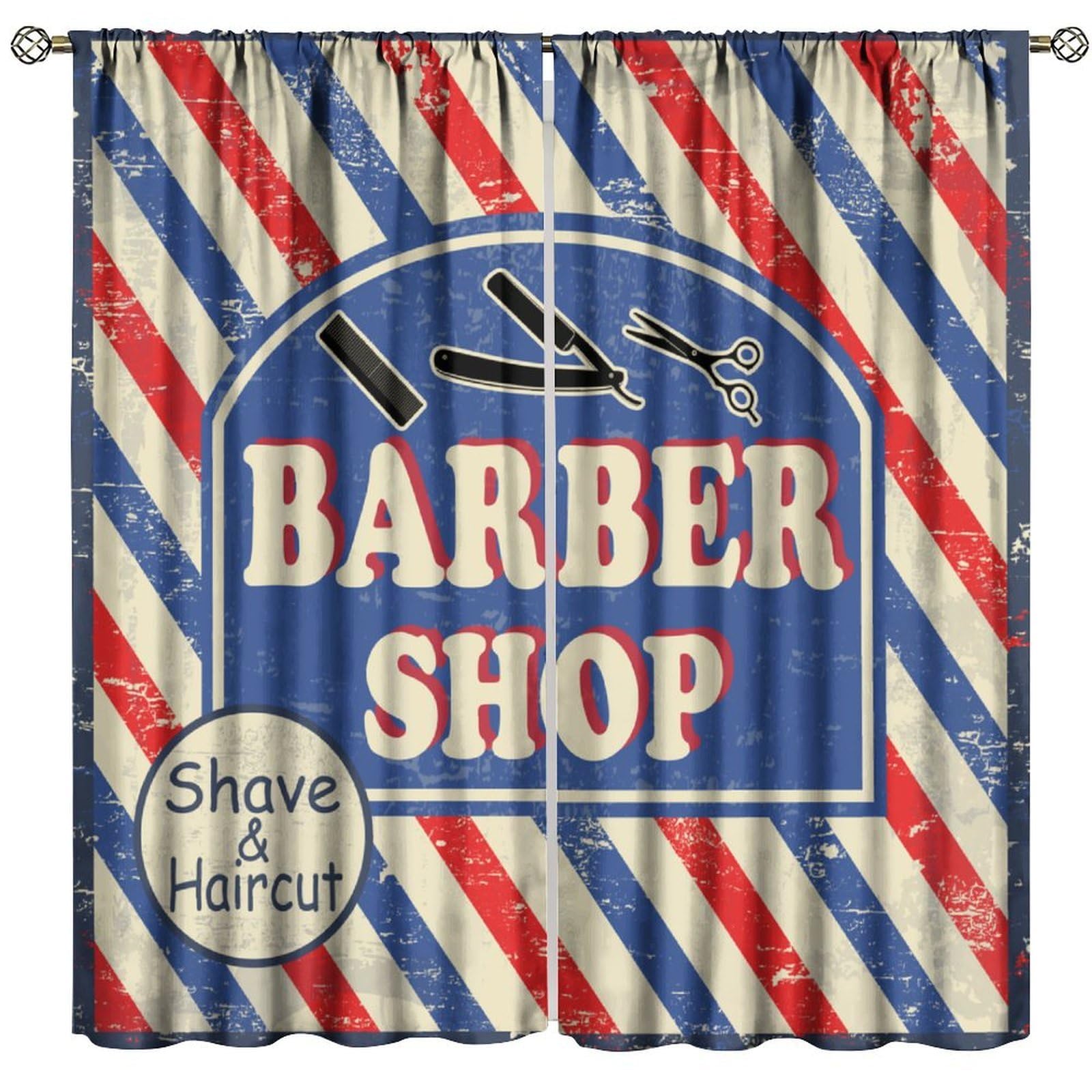 BenYaSong Barber Blackout Window Curtains Barber Shop Vintage Grunge Poster for Home Kitchen Livingroom Coffee Room Window Drapes 2Panel 84" W X 84" L