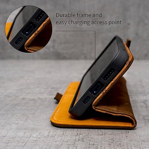 Miniatura 4 de Porter Riley - Funda de cuero para iPhone 11 (6.1 pulgadas). Premium Nubuck cuero genuino soportecubiertacarteraFlip Case con ranuras para tarjetas
