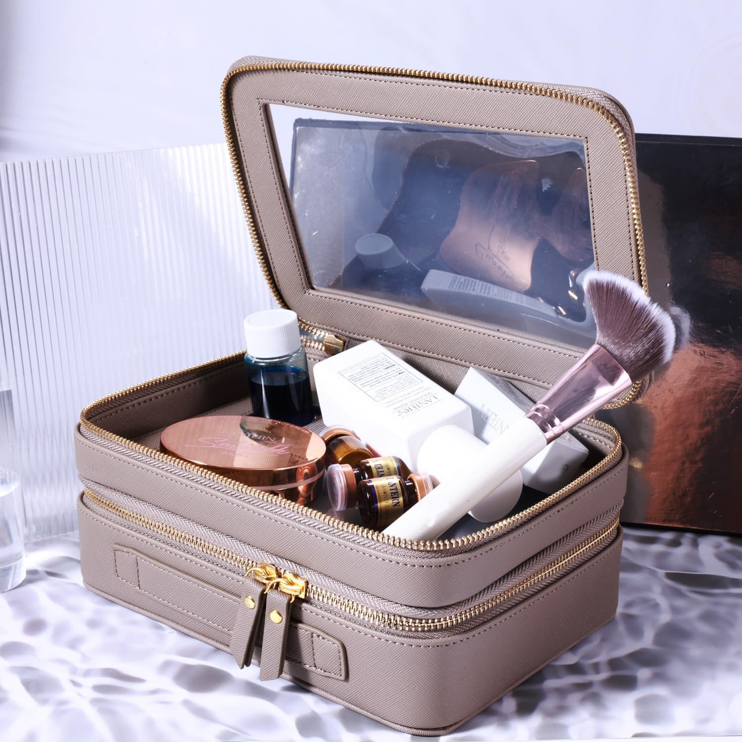 SANHECUN SHC-TL-2 - Neceser de viaje transparente para accesorios de viaje, bolsa de maquillaje (gris, SHC-TL-2)