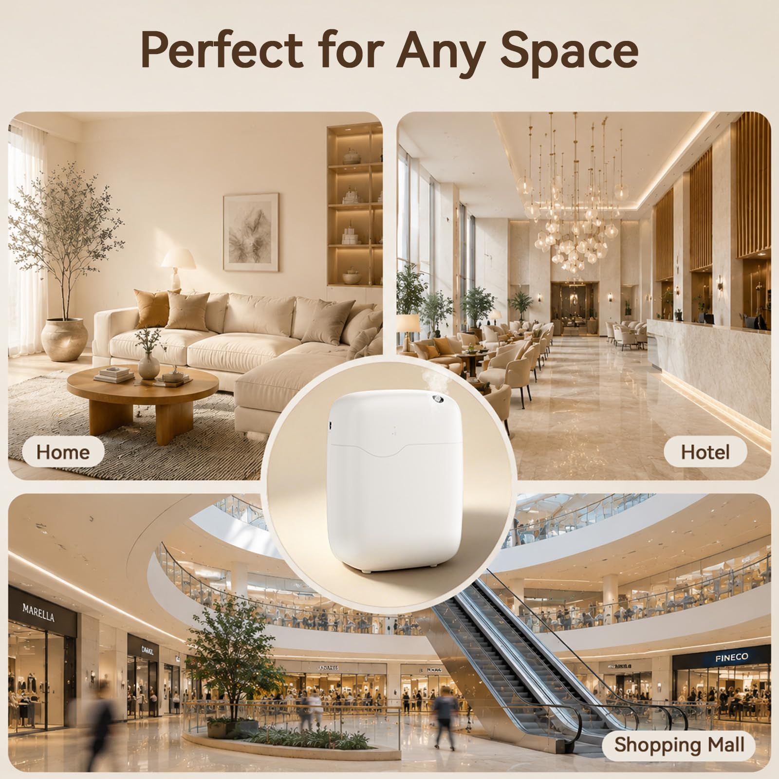 Diffusore di oli essenziali senz'acqua con controllo tramite app Bluetooth, macchina intelligente per profumo, copre fino a 3000 mq per casa, hotel e spa, diffusore silenzioso per aromaterapia