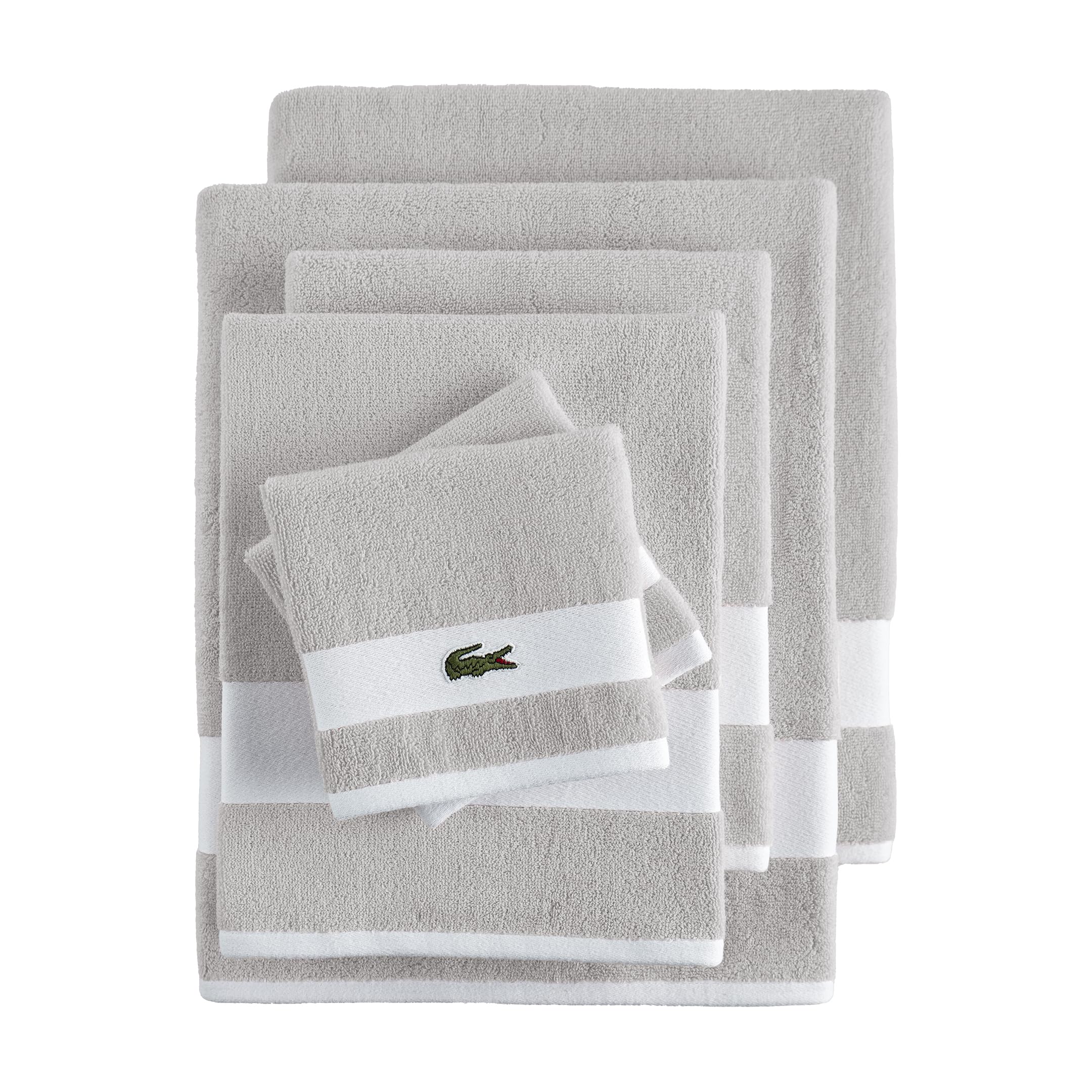 Lacoste Sport Stripe 6-częściowy zestaw luksusowych ręczników bawełnianych – wykonany w 100% z miękkiej bawełny Supima, chłonny i szybkoschnący, zawiera 2 ręczniki kąpielowe, 2 ręczniki do rąk, 2