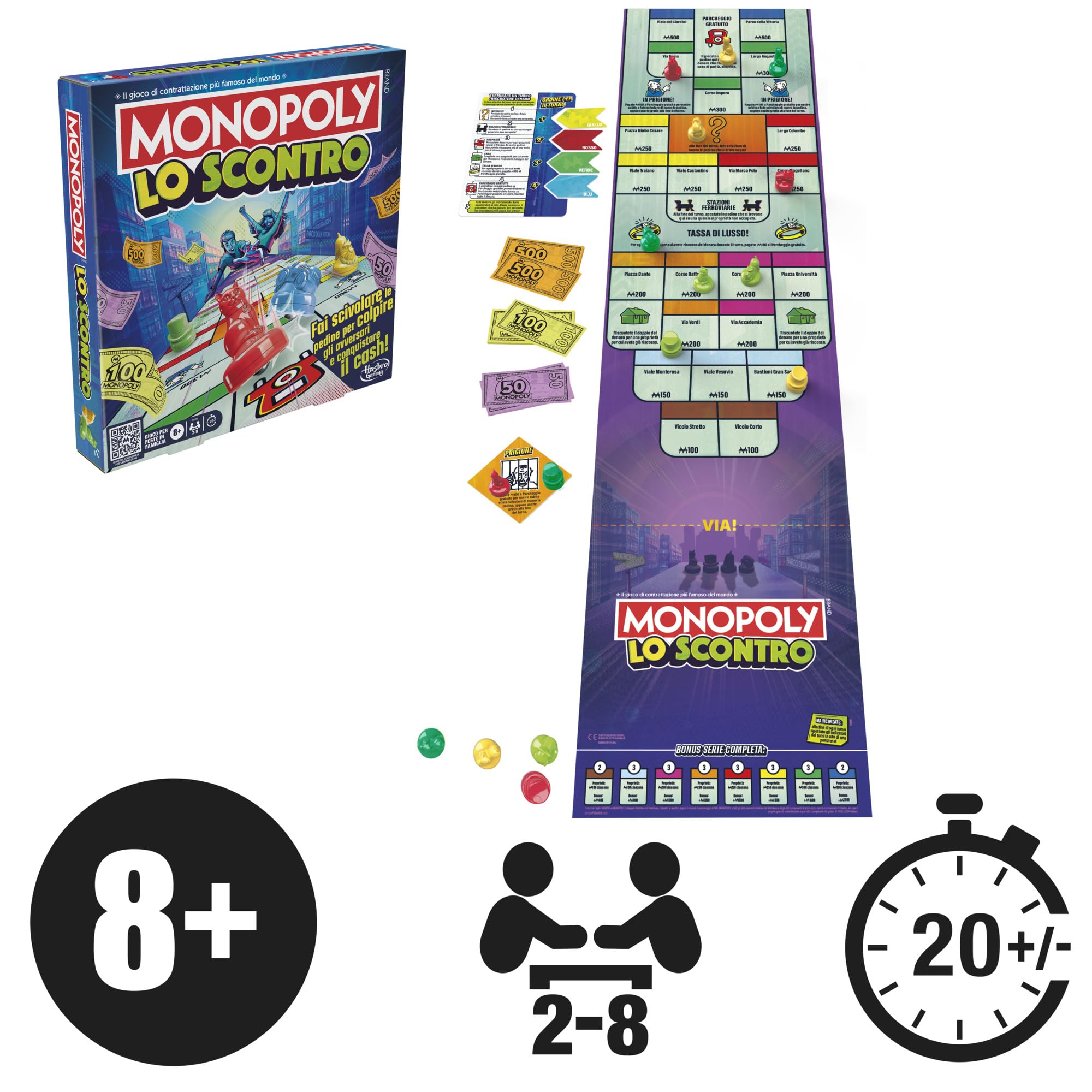 Hasbro Gaming Monopoly - Lo Scontro, Gioco da Tavolo per 2-8 Giocatori, Gioco per Bambini e Bambine da 8 Anni in Su, Divertimento Dinamico per Feste, Versione Italiana