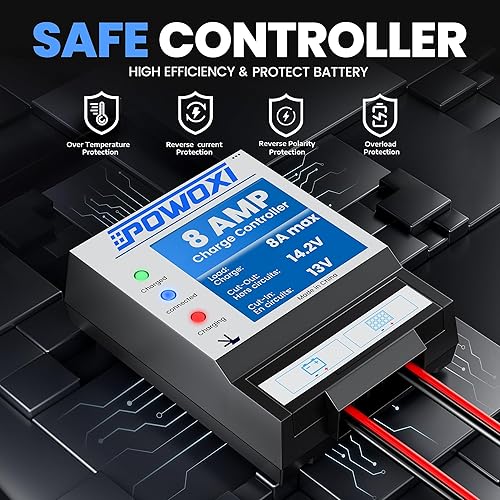 Miniatura 10 de POWOXI Cargador de batería solar de 20 W, 12 V, panel solar, mantenedor de goteo + controlador MPPT 8A mejorado+estante ajustable con protector de