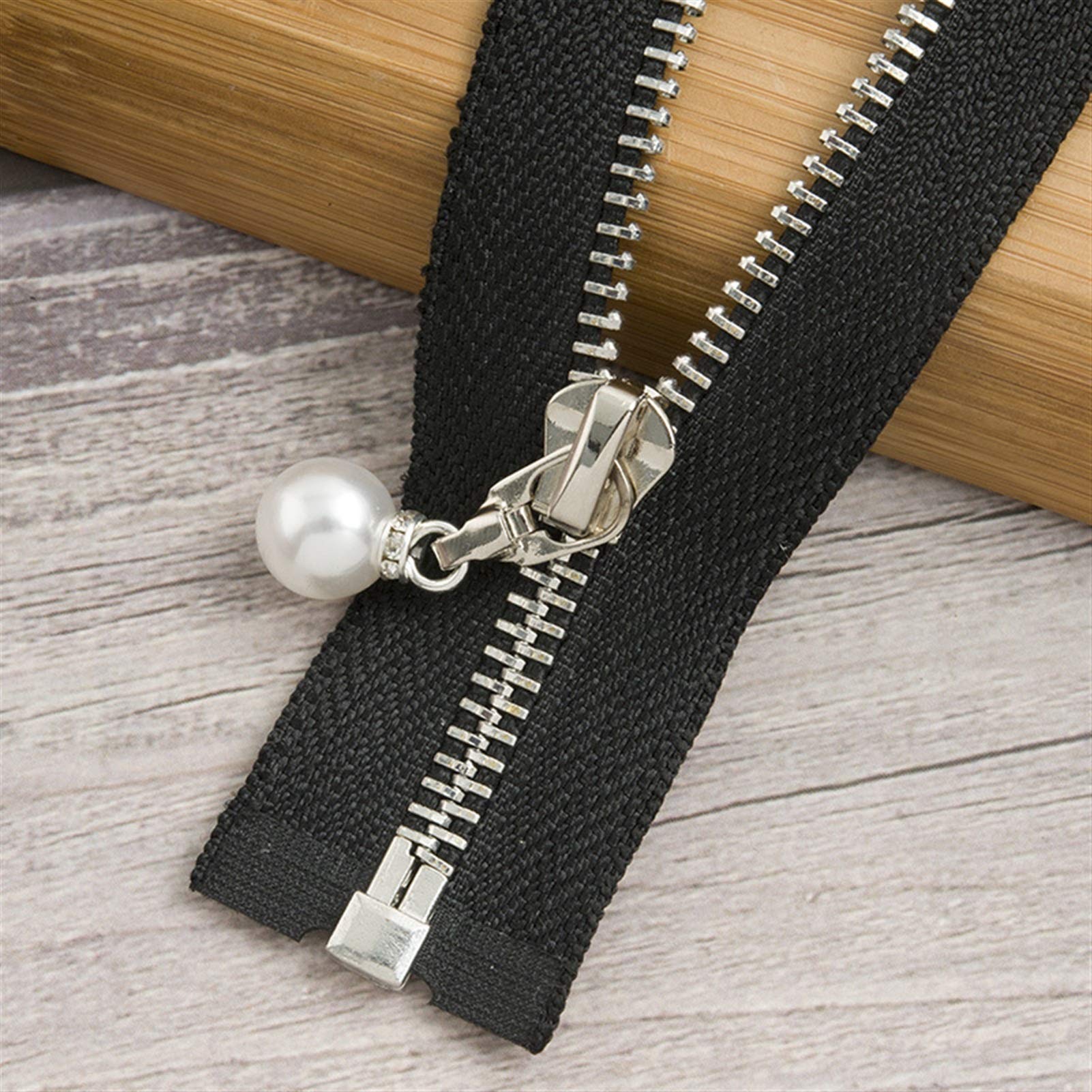 CFFQDQUANB Zipper for Bags, Zippers 1Pc 85cm 120cm 5# Pearl Metal Zipper,for Sewing Clothes Zips,(Blacksilver85cm)