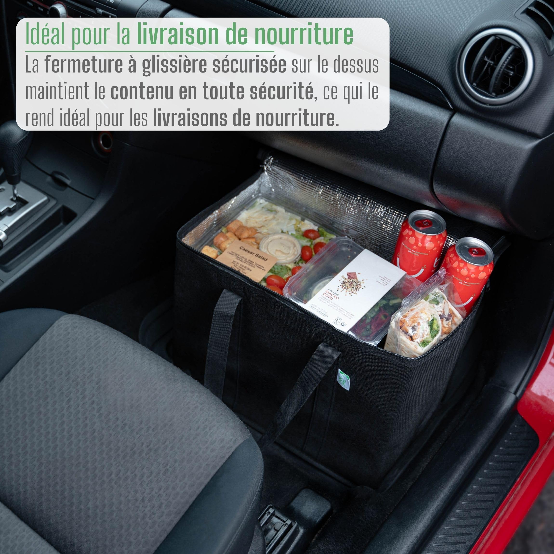 VENO Lot de 2 Sac Isotherme Pliable Isolation Réutilisable, Epicerie Alimentaire, Sac de Course, Robuste, Grand, Anses Durables, Fermeture Eclair Double Patte, Couverture, Debout (Noir)