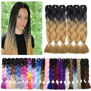 Benehair Ombre Braiding Hair 6 حزم/مجموعة 24 بوصة وصلات شعر مضفرة جامبو ذات درجة حرارة عالية ضفيرة شعر صناعية وصلات شعر مضفرة ممتدة مسبقًا أسود+بني فاتح