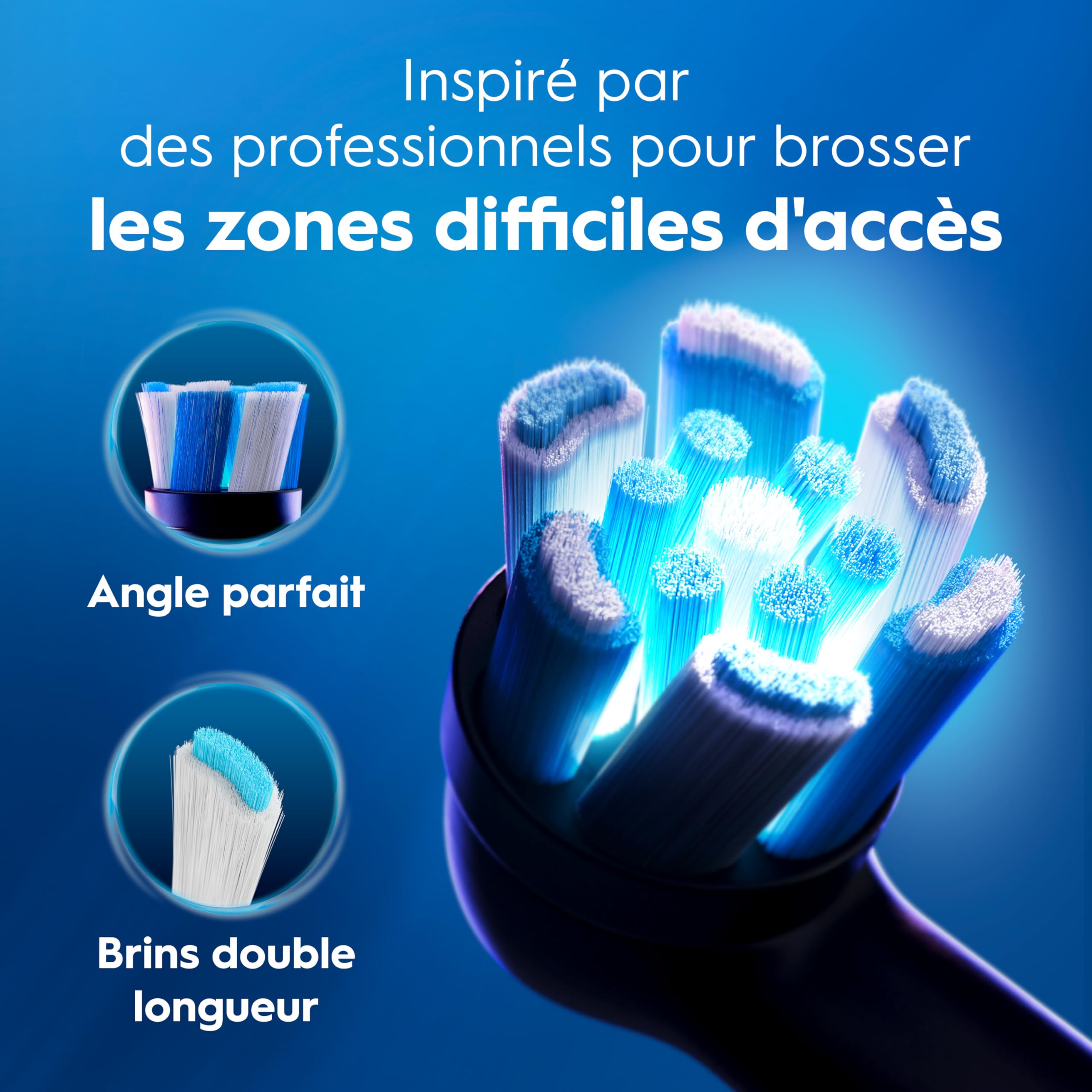 Oral-B Brosse à Dents Electrique iO 3 avec 3 Brossettes de Rechange, Bleue – 3 Modes de Brossage Silencieux dont Douceur et Blancheur, Capteur de Pression sur les Gencives, Batterie Rechargeable