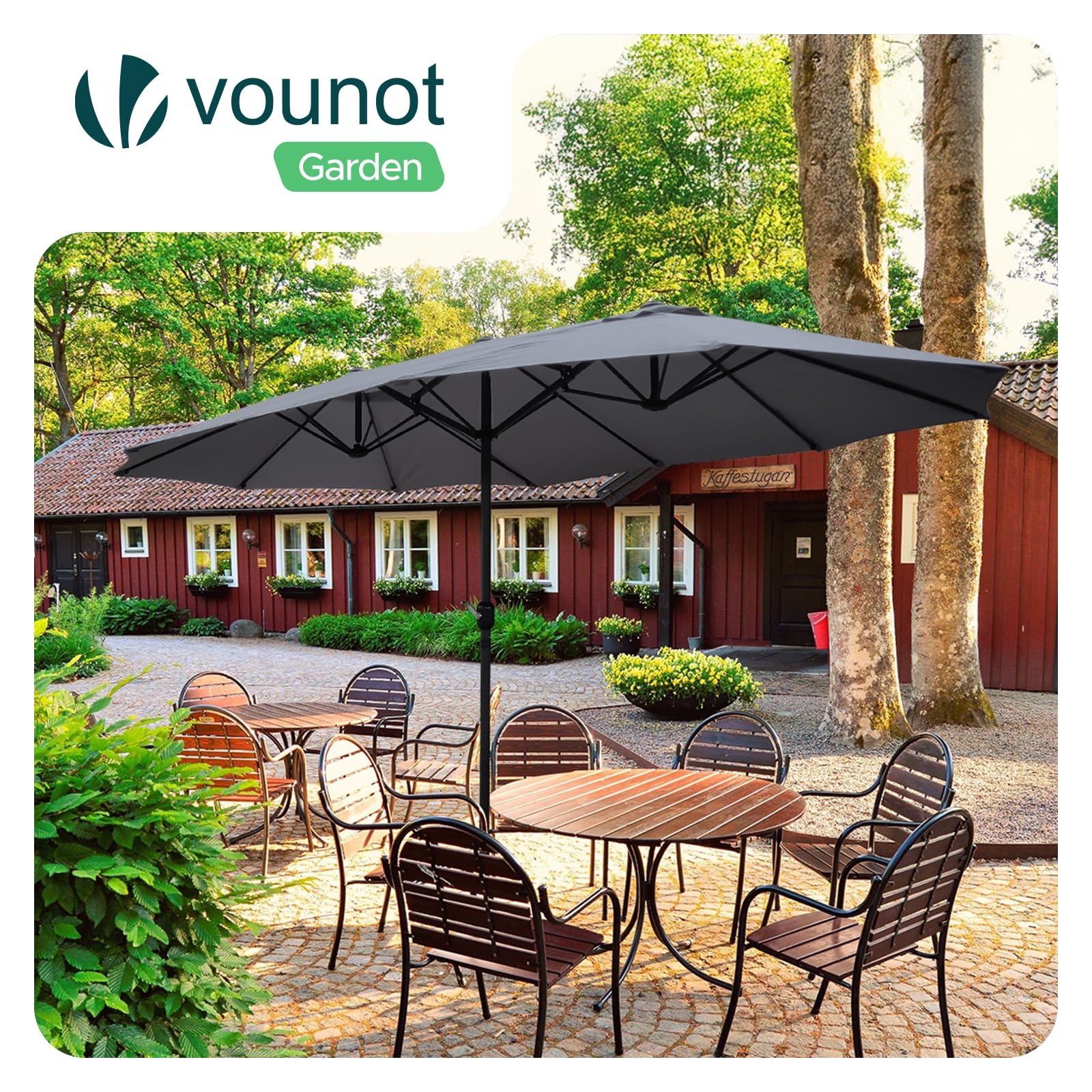 VOUNOT Doppelsonnenschirm mit Handkurbel, Sonnenschirm Marktschirm Gartenschirm Terrassenschirm, Sonnenschutz, 460 x 270 cm, Grau