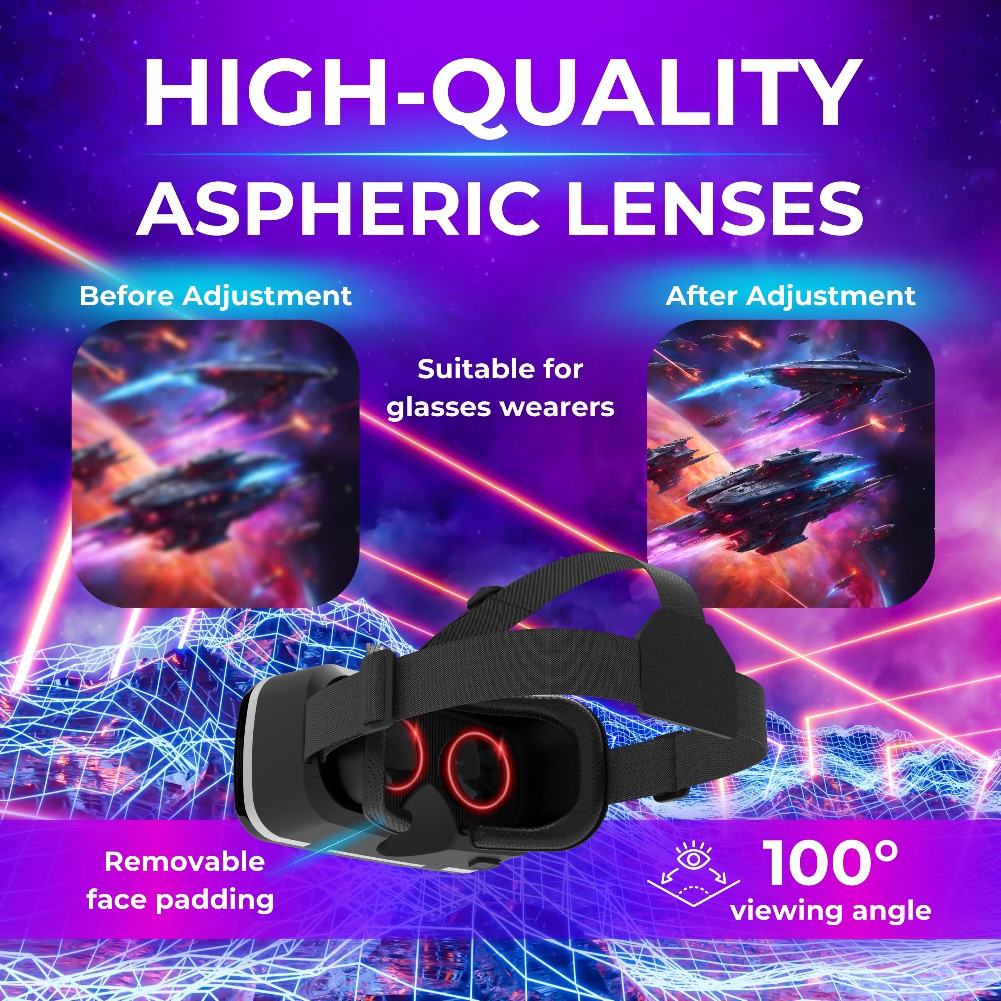 MIRU Visore Realtà Virtuale VMR700J, Occhiali 3D per Giochi e Video con Compatibilità Android e IOS, Visore VR telefono 4.7''-7'', Distanza Focale 37.5-46.5 mm, Cinghie Regolabili + Controller